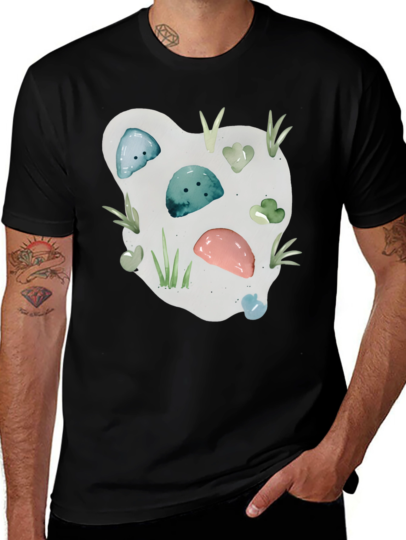 Variant 27 of Whimsical Watercolor Rockpool Black Tee