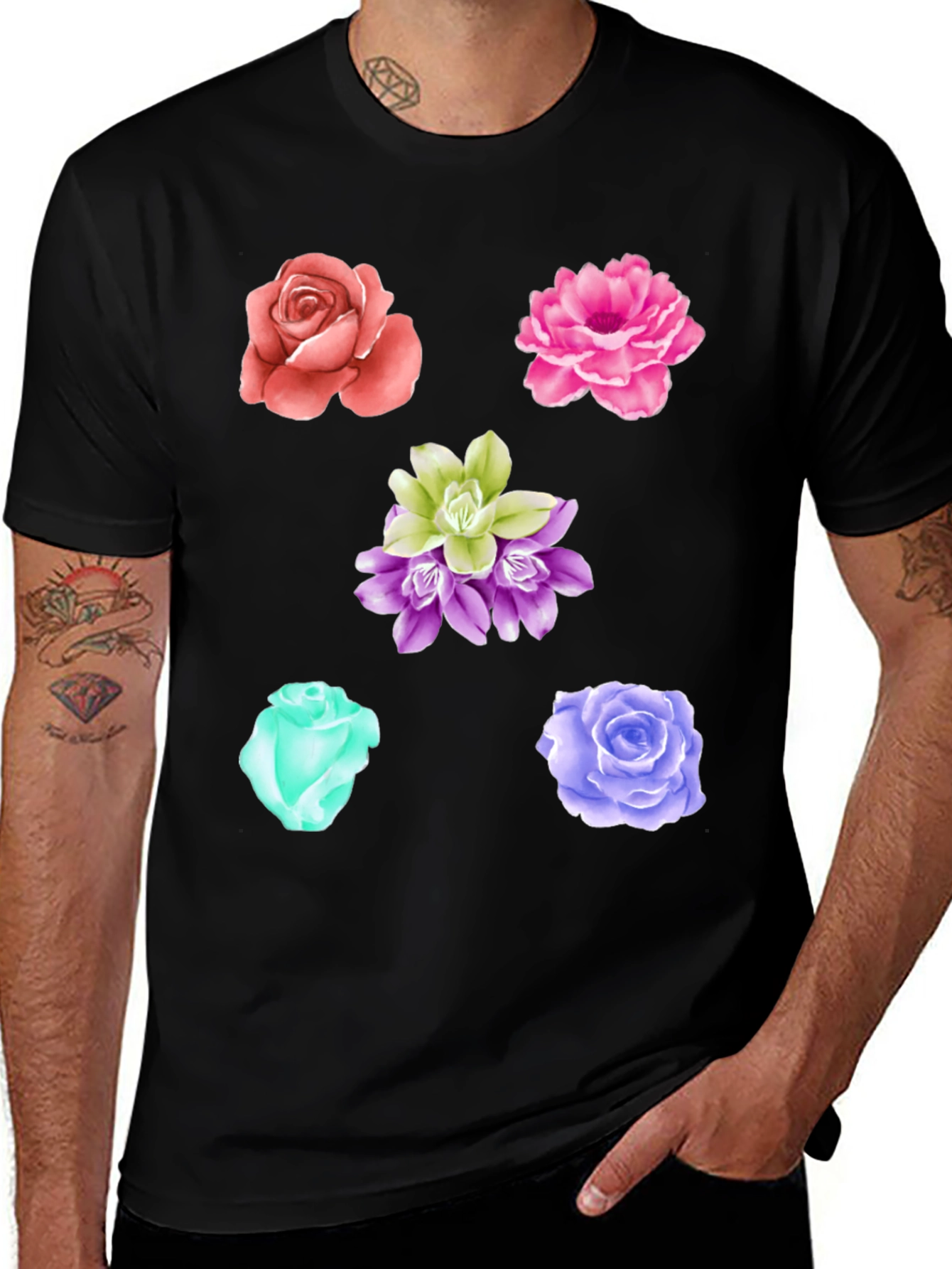 Variant 14 of Floral Print Black T-Shirt