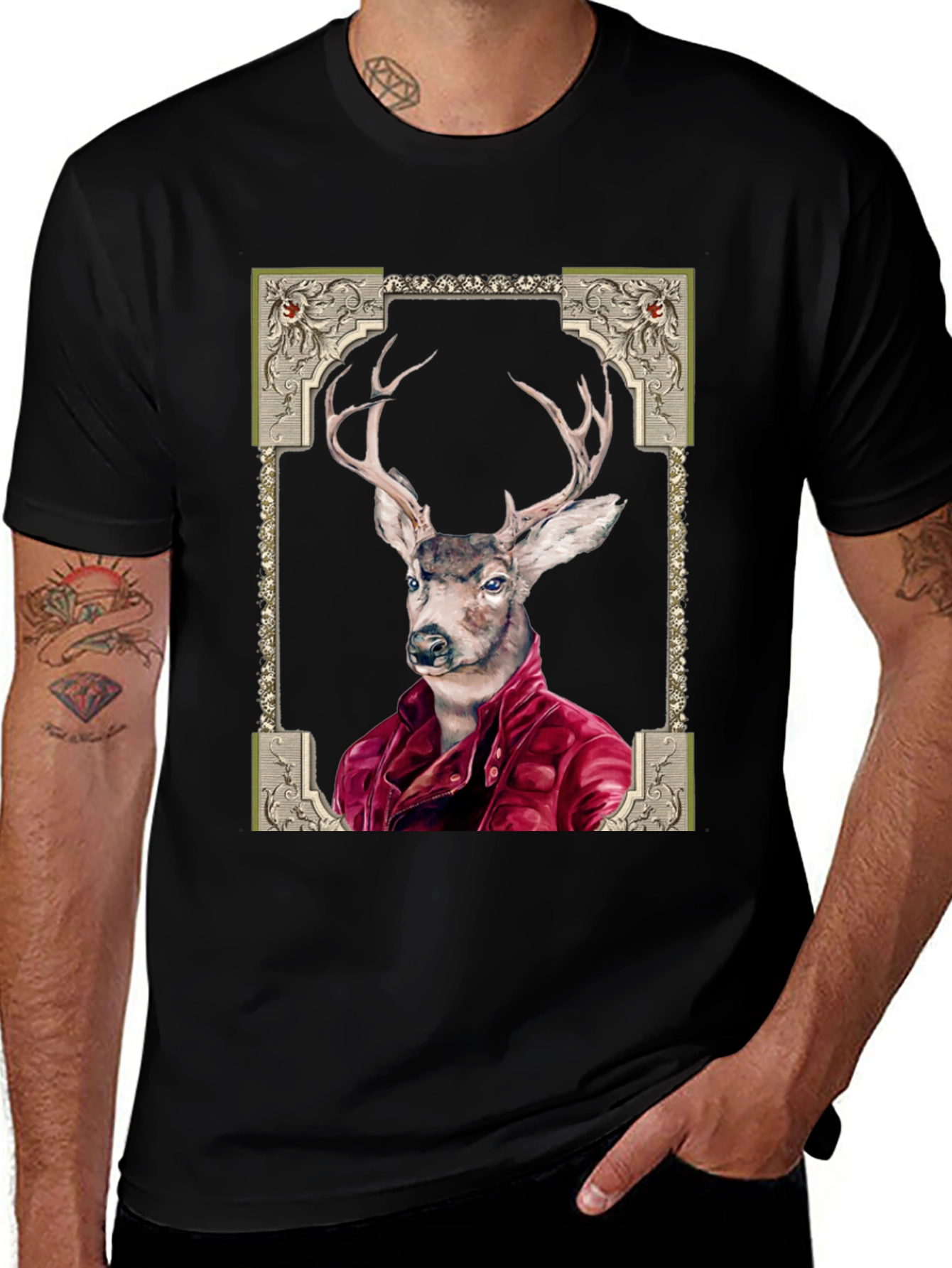 Variant 25 of Deer in Leather Jacket Graphic Tee - Cool Animal Art Shirt