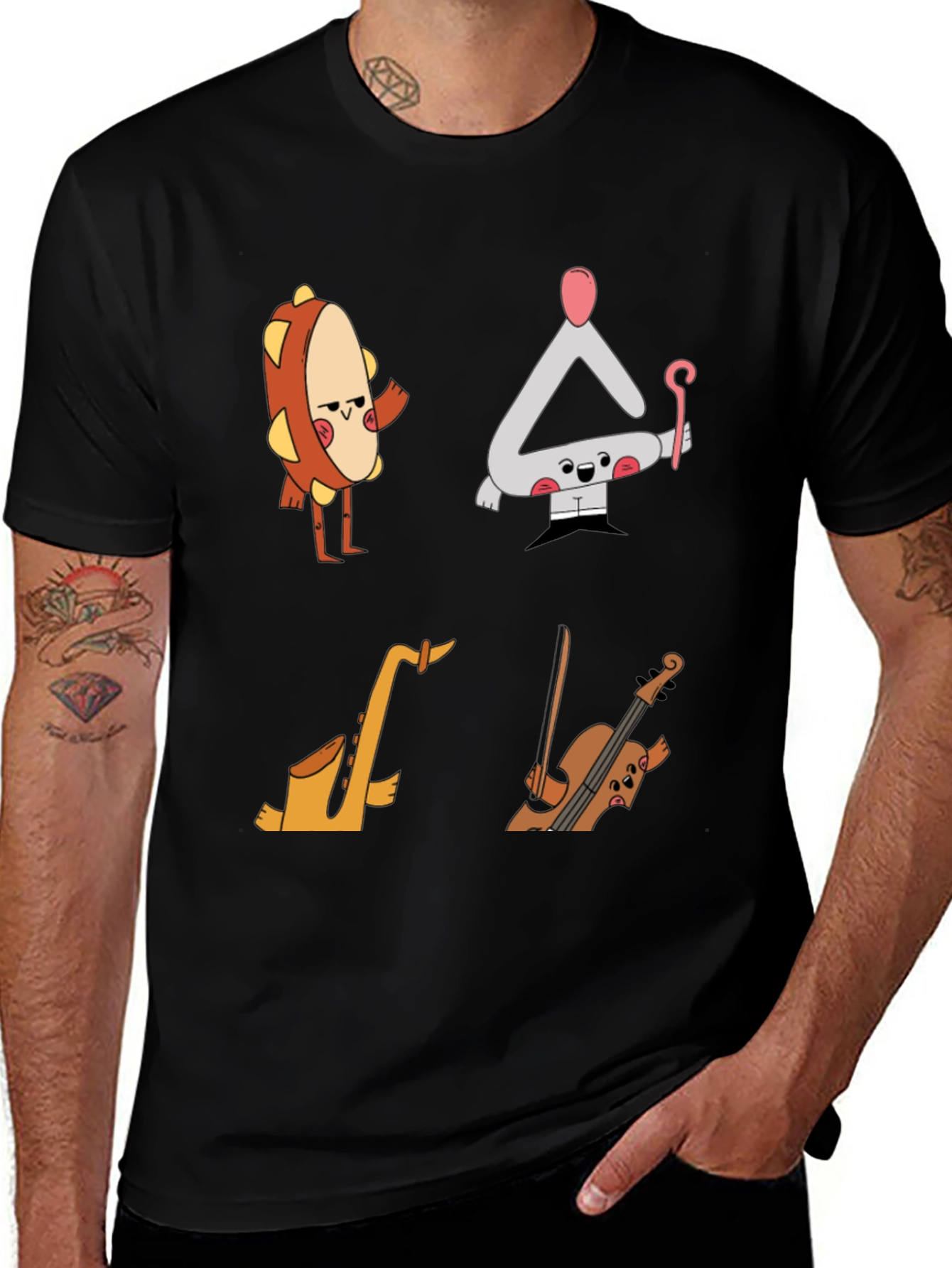 Variant 26 of Musical Instrument Cartoon T-Shirt - Black