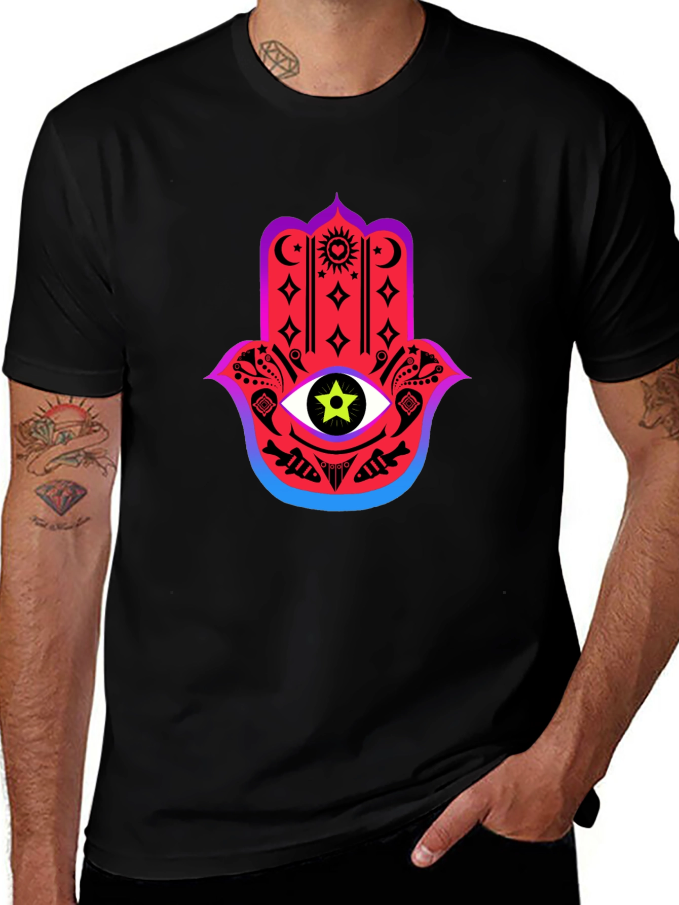 Hamsa Hand Graphic Tee - Black Cotton Comfort