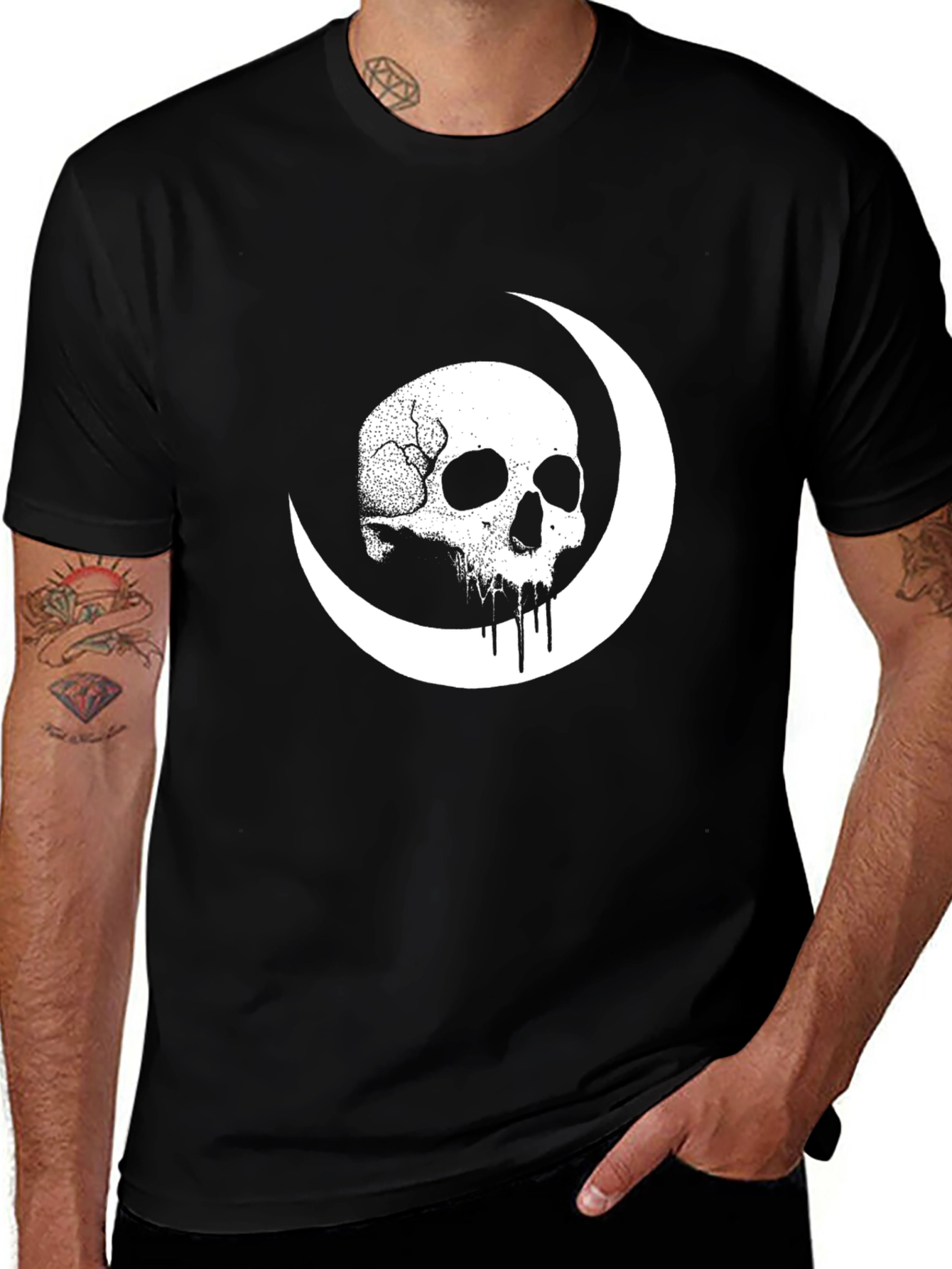 Variant 23 of Skull Moon Graphic Tee - Black Cotton Shirt