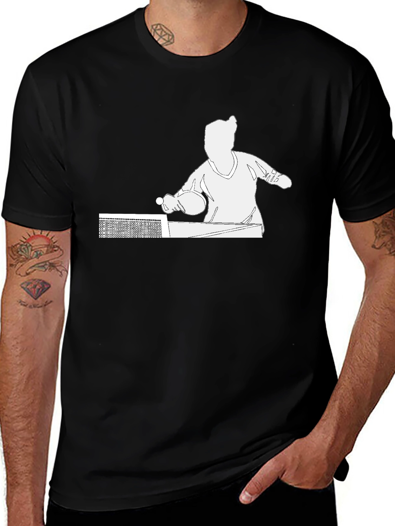 Variant 12 of Ping Pong Player Graphic Tee - Black Cotton T-Shirt