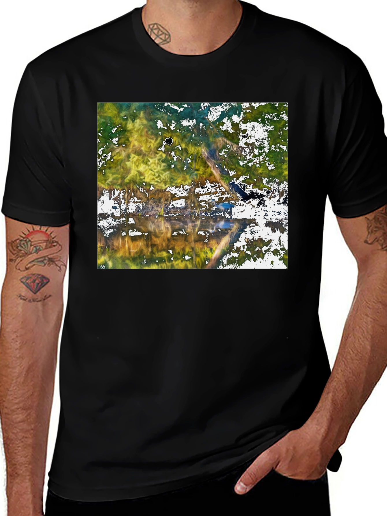Variant 4 of Abstract Nature Print Black Crew Neck T-Shirt