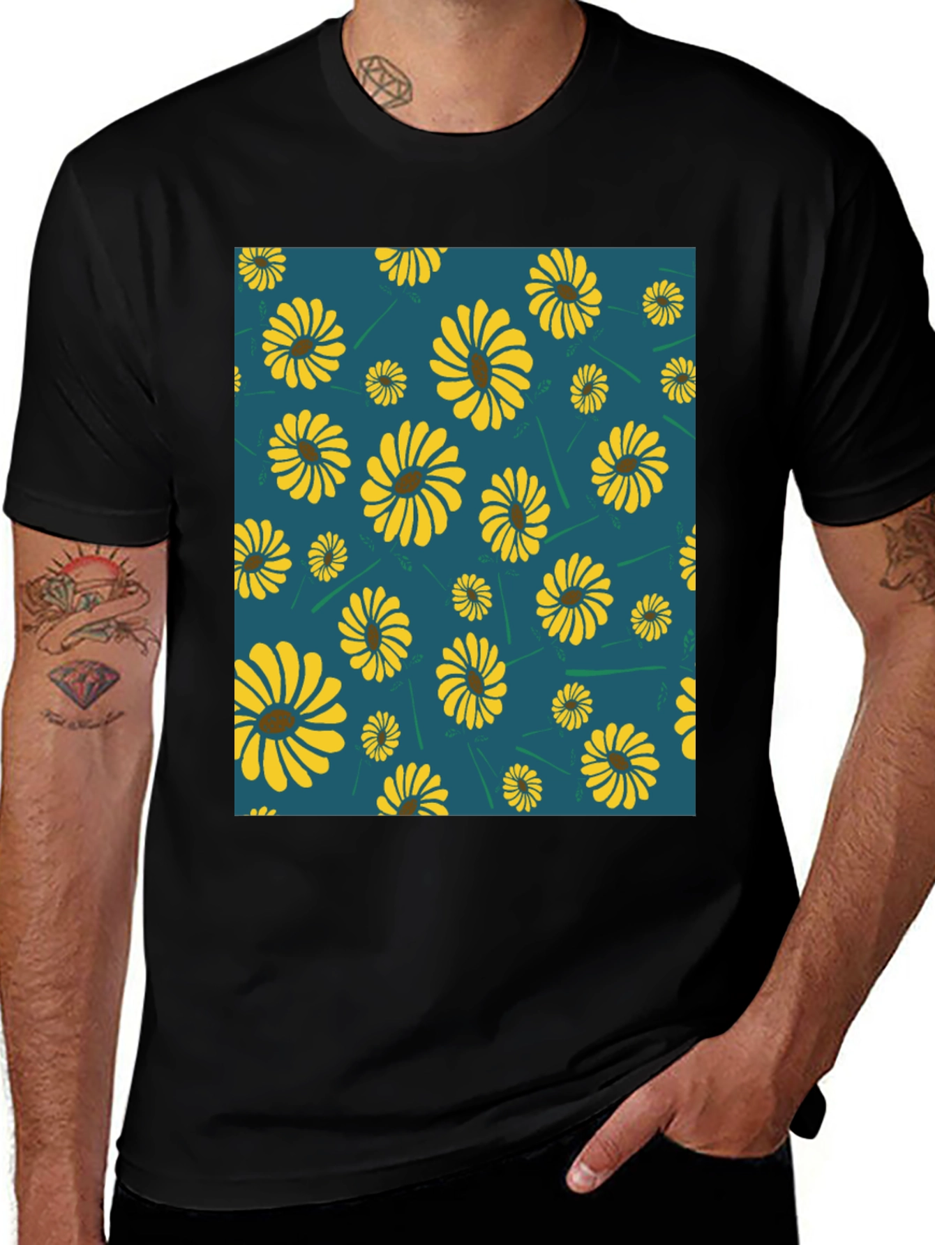 Variant 25 of Sunflower Pattern Graphic Tee - Modern Casual Style