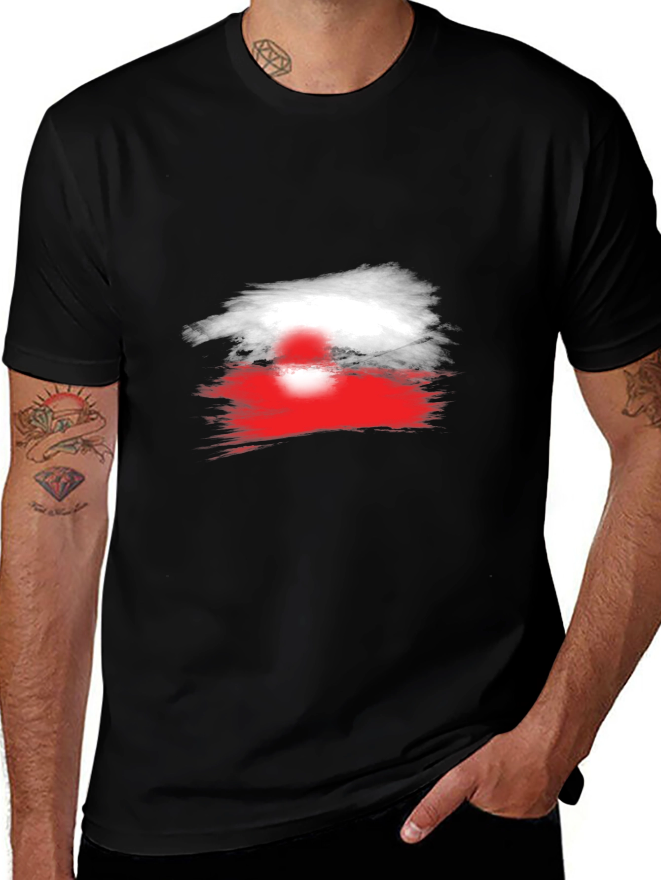 Variant 4 of Poland Flag Brushstroke Black T-Shirt