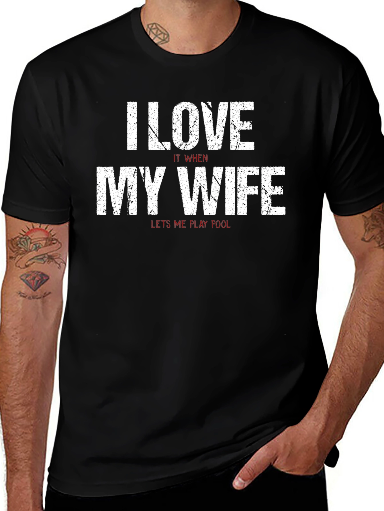 Variant 13 of I Love My Wife, Lets Me Play Pool Black T-Shirt