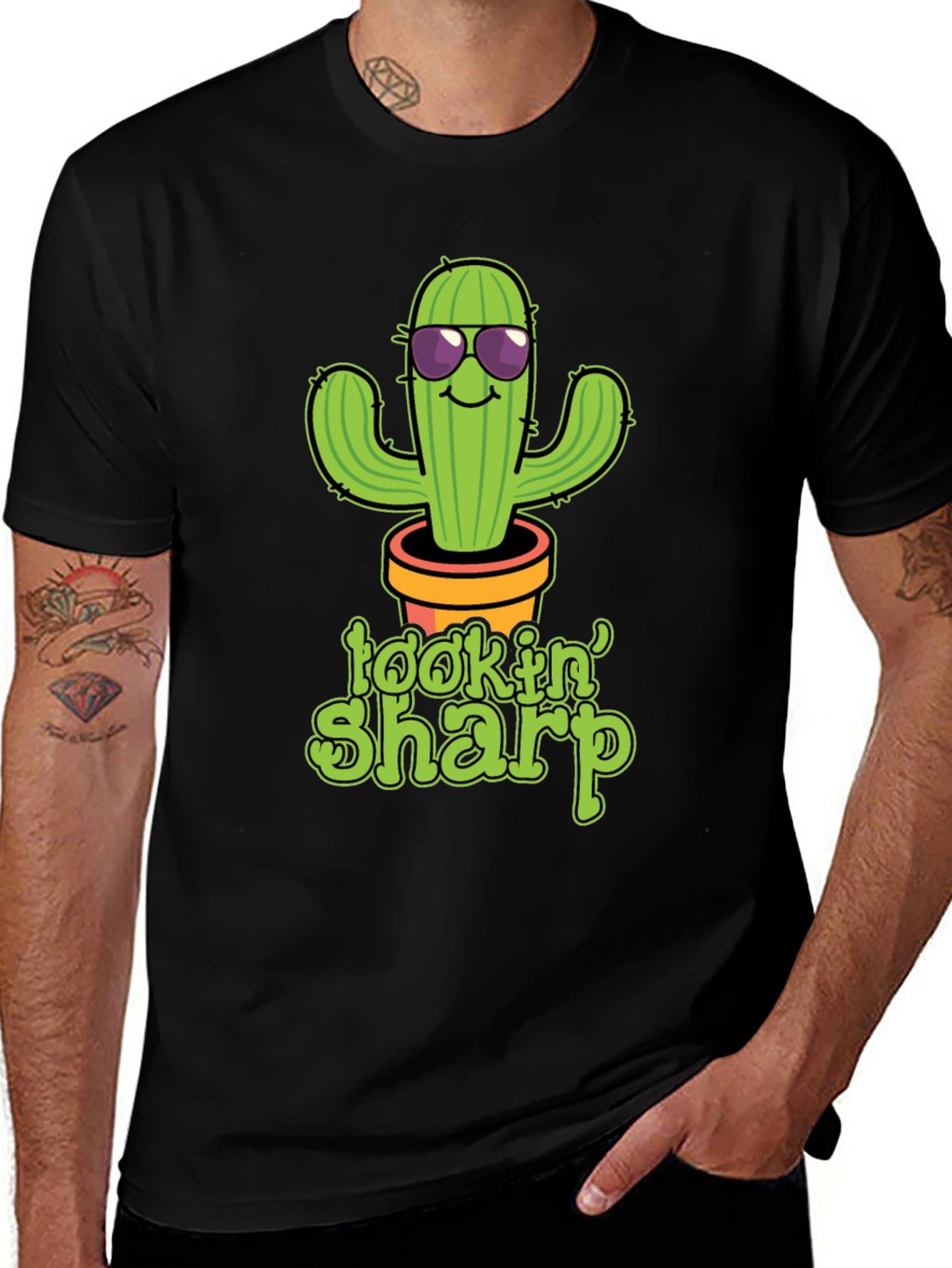 Variant 23 of Lookin' Sharp Cactus Graphic T-Shirt - Funny Potted Plant Tee