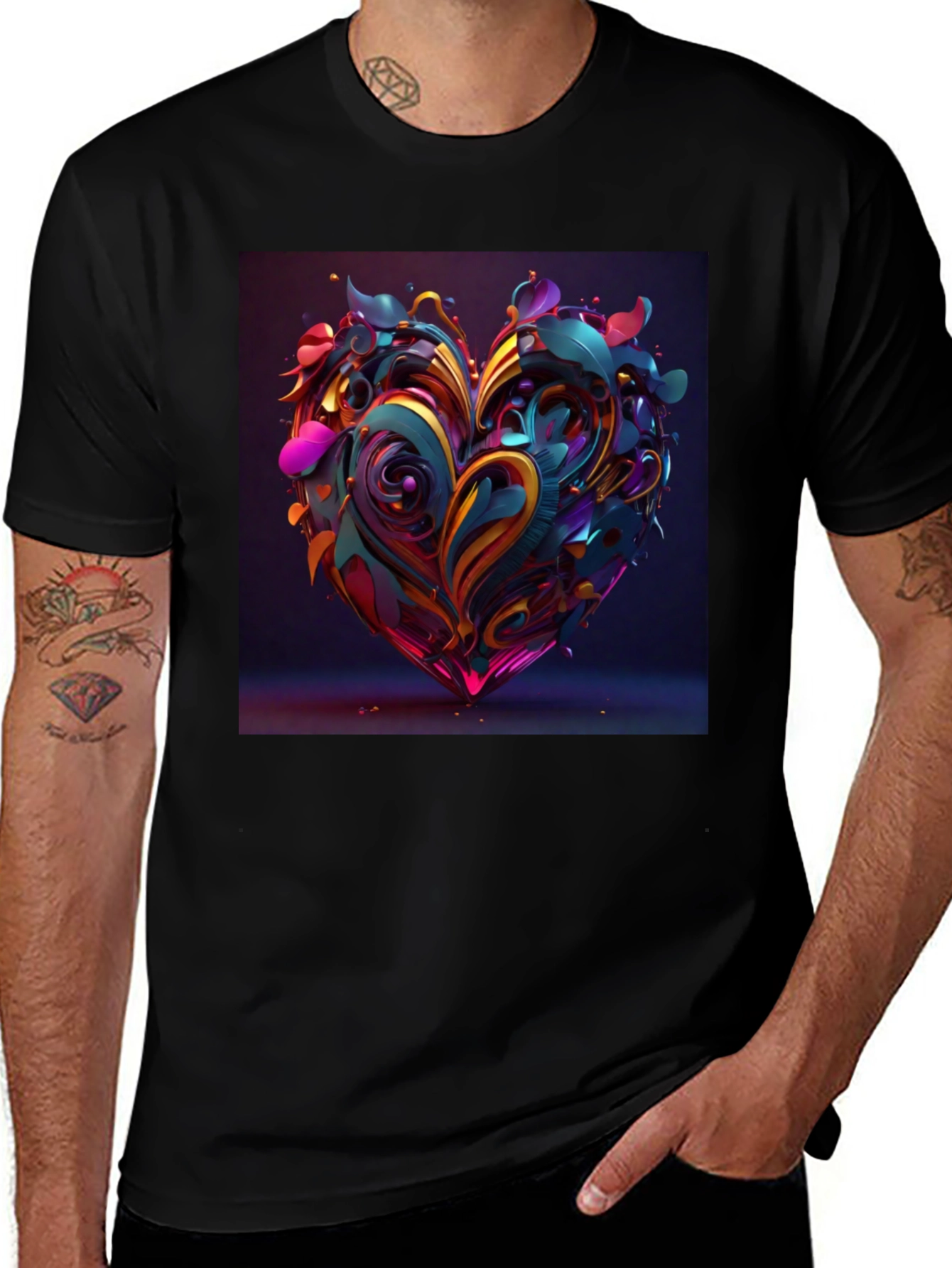 Variant 13 of Abstract Heart Graphic Tee - Stylish Men's Black T-Shirt