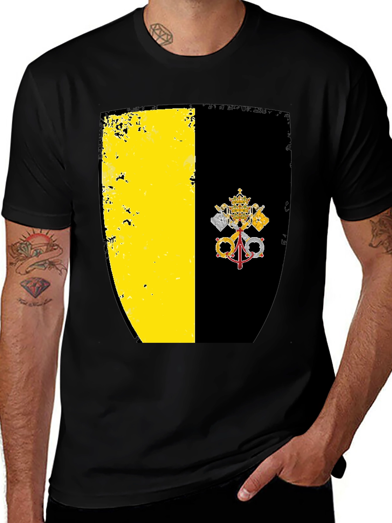 Vatican City Flag Graphic Tee - Black