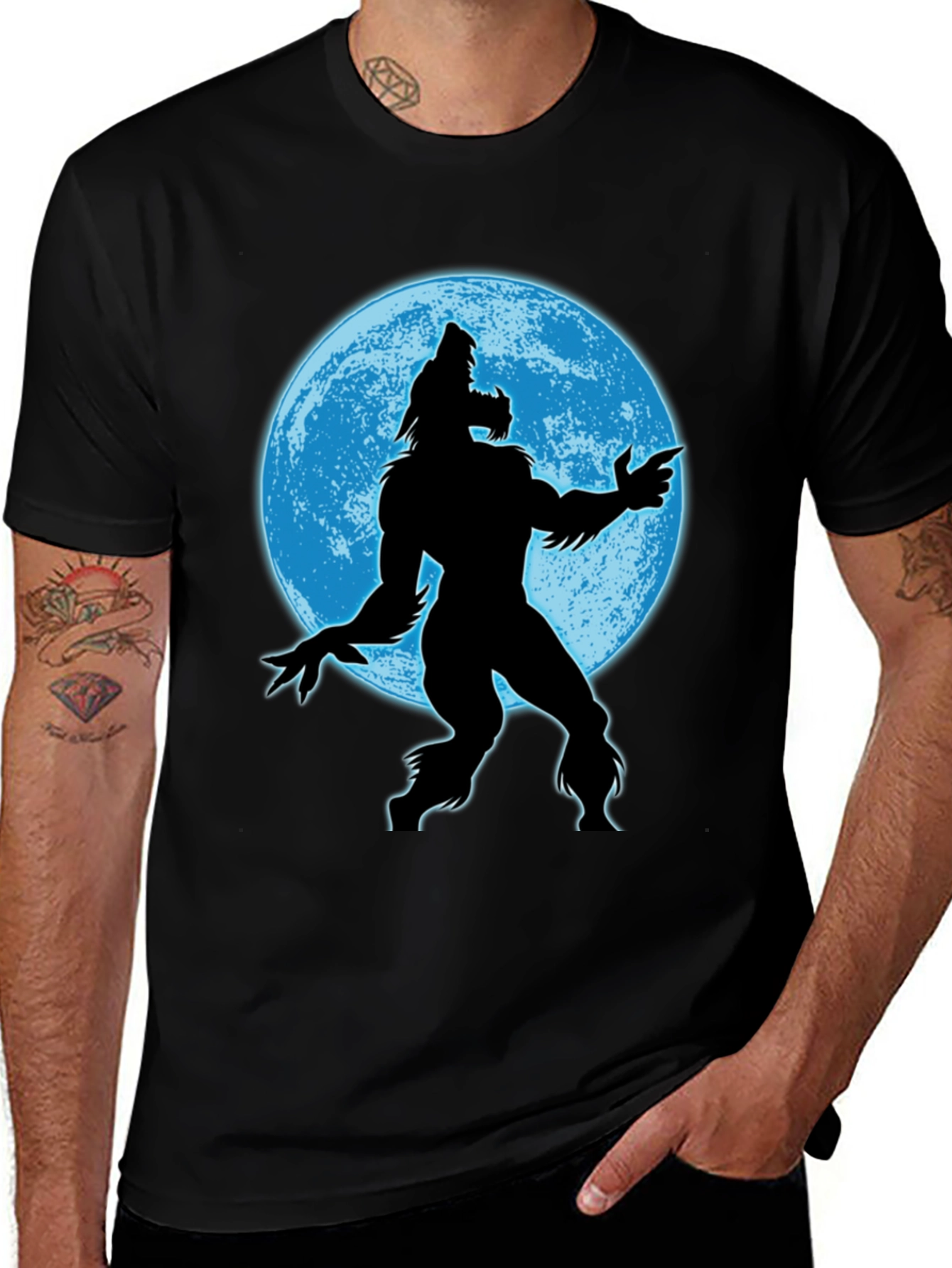 Variant 25 of Werewolf Moon Graphic Tee - Men's Black T-Shirt