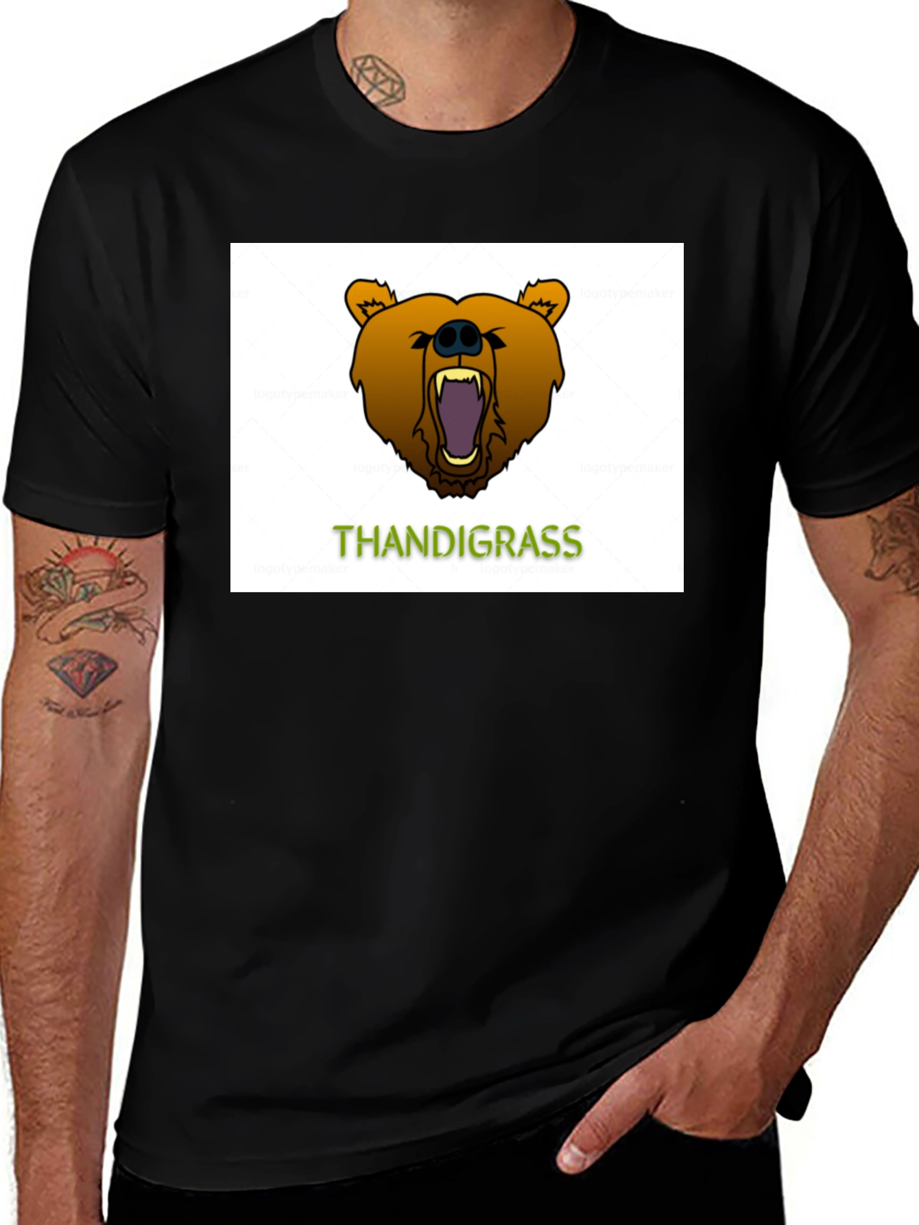 Variant 6 of Thandigrass Bear Graphic Black T-Shirt