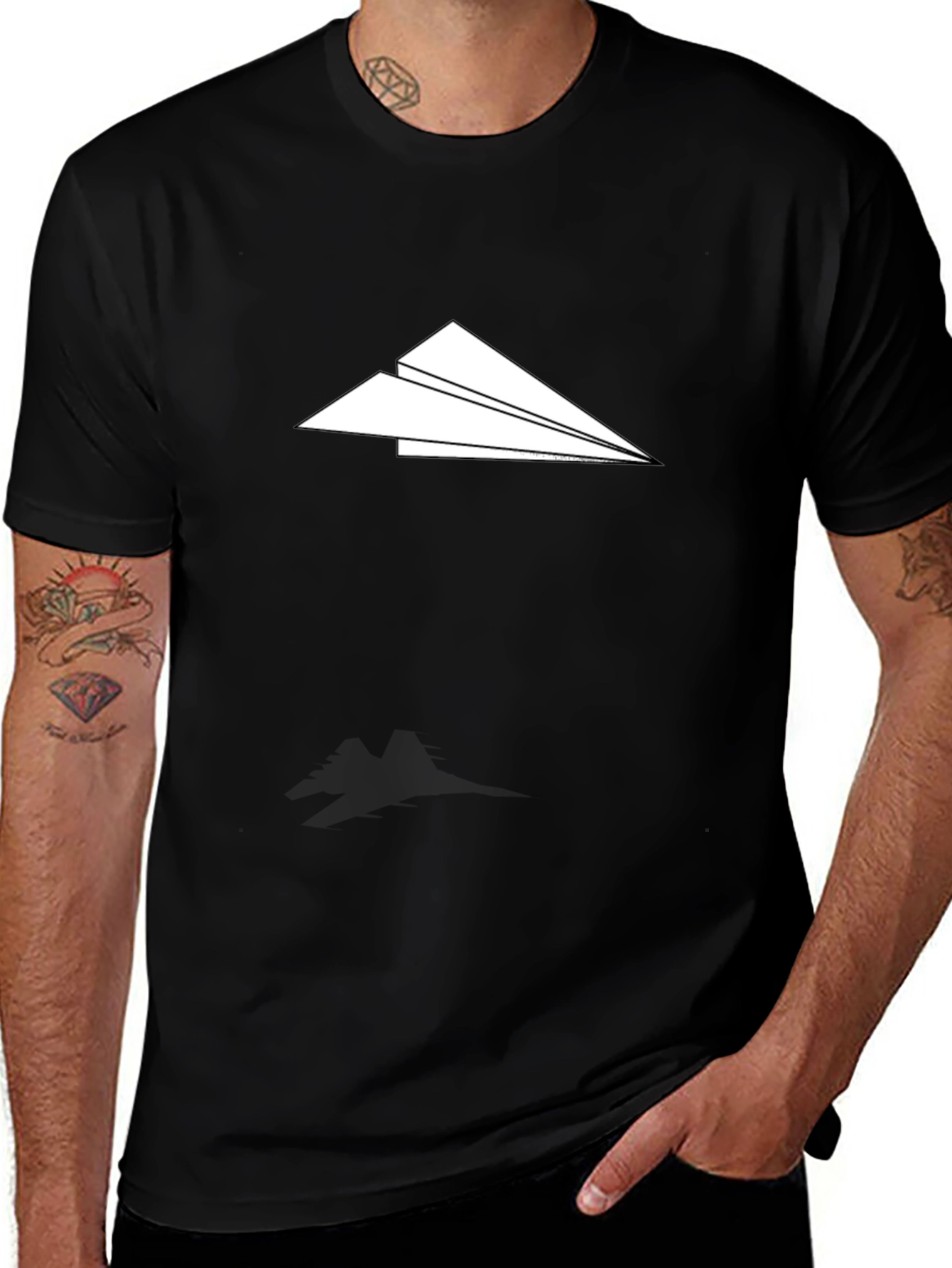 Paper Airplane Graphic Black Tee