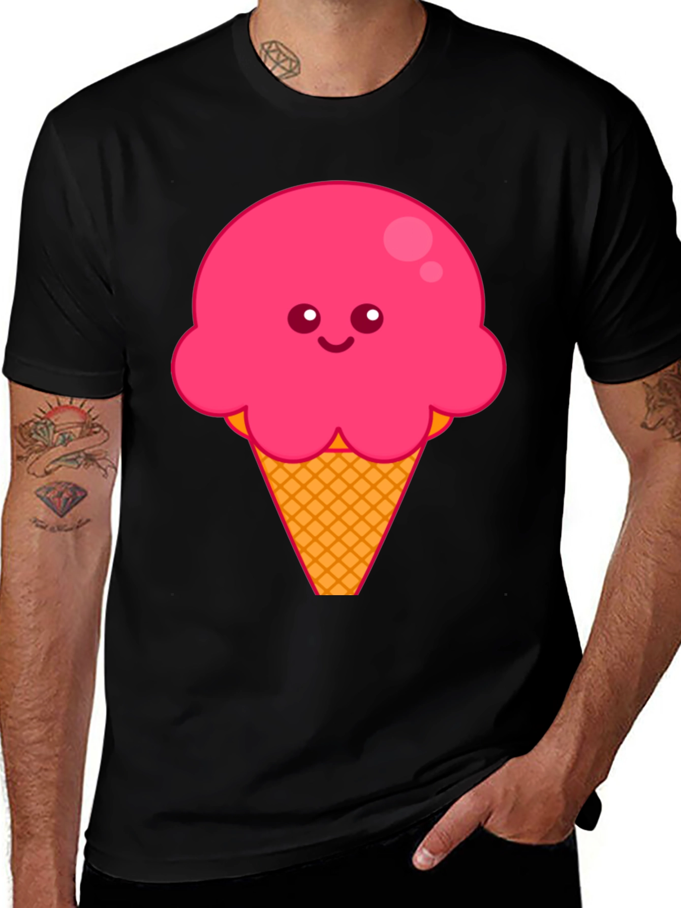 Variant 13 of Cute Ice Cream Graphic Tee - Black Cotton T-Shirt