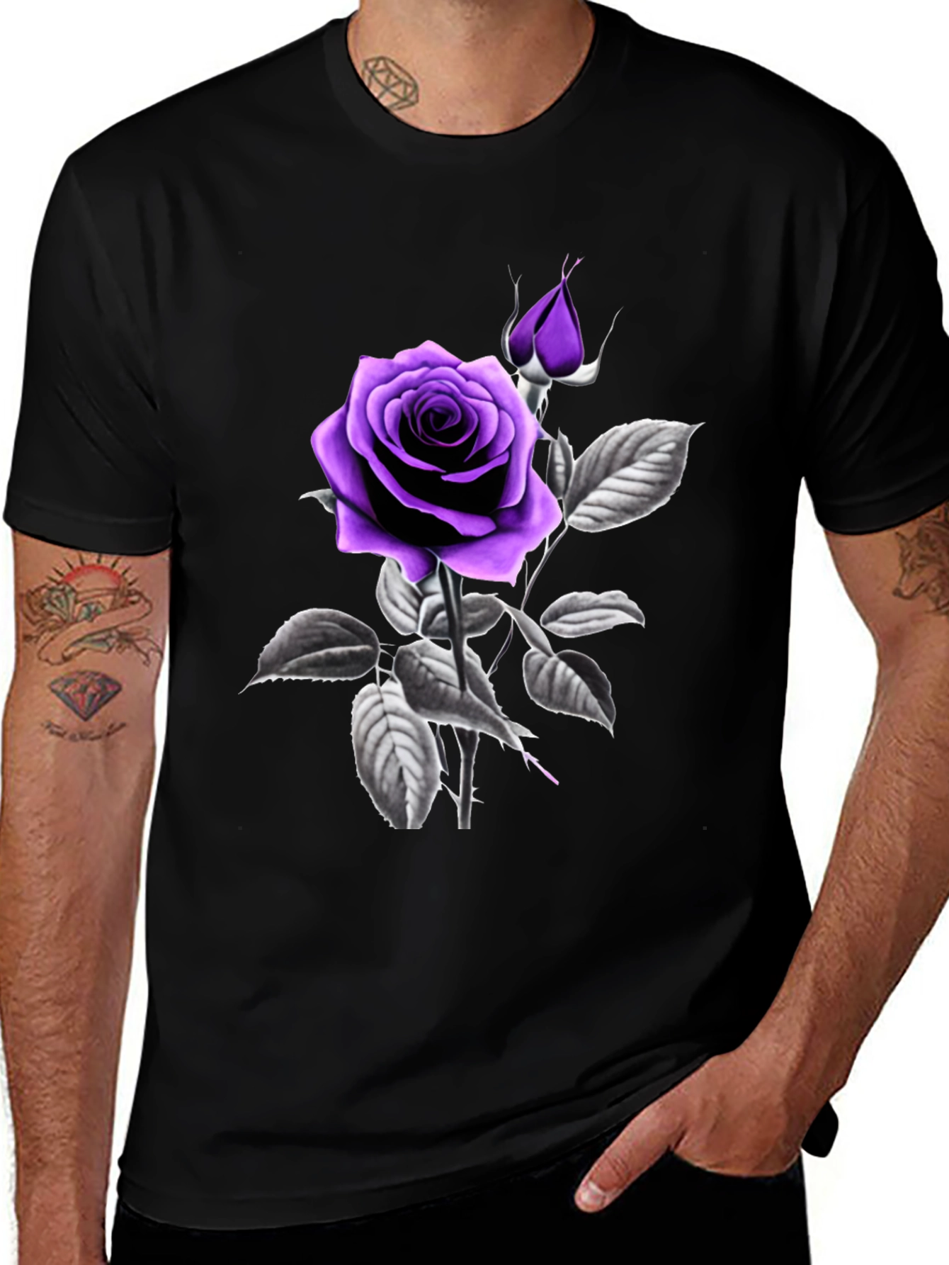 Variant 13 of Purple Rose Graphic Black T-Shirt