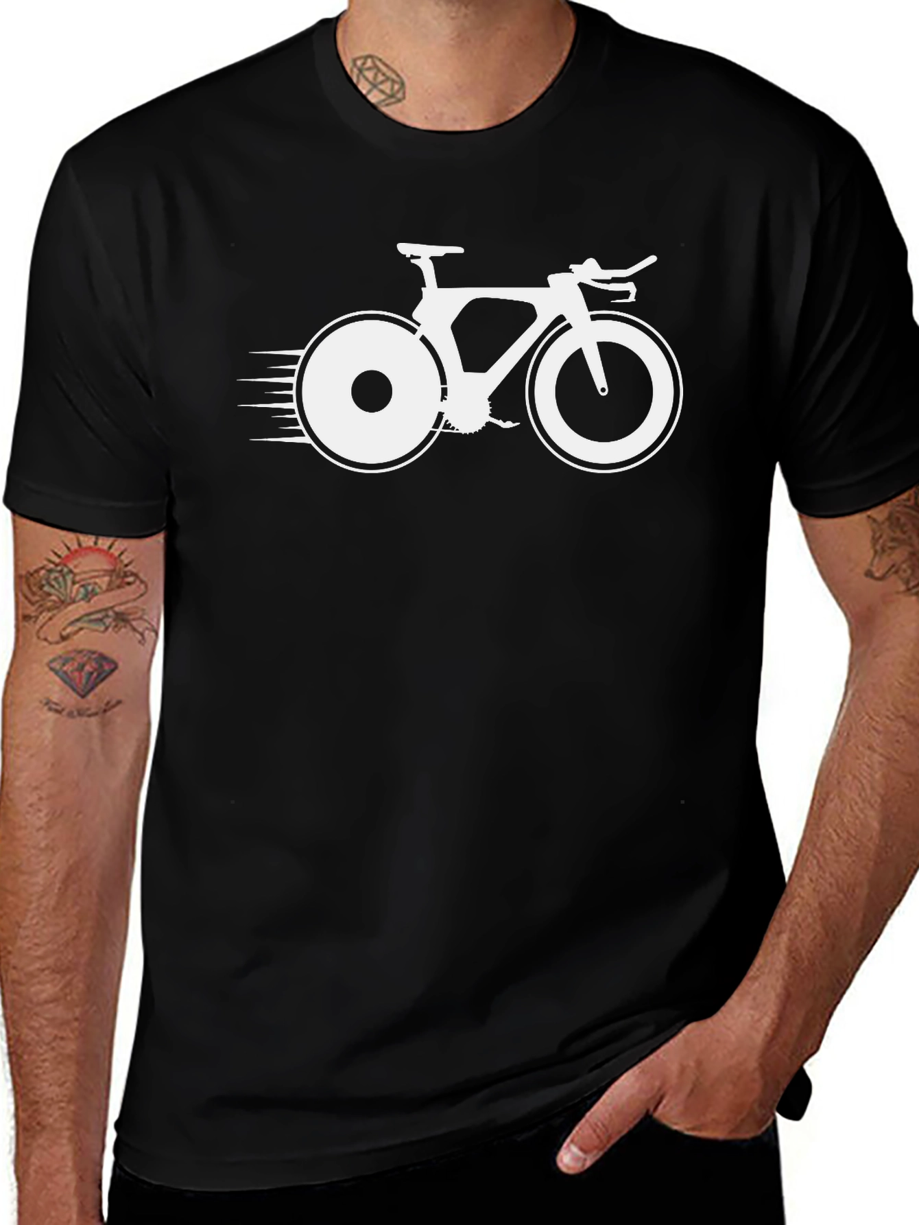 Variant 29 of Men's Black T-Shirt with Bicycle Graphic