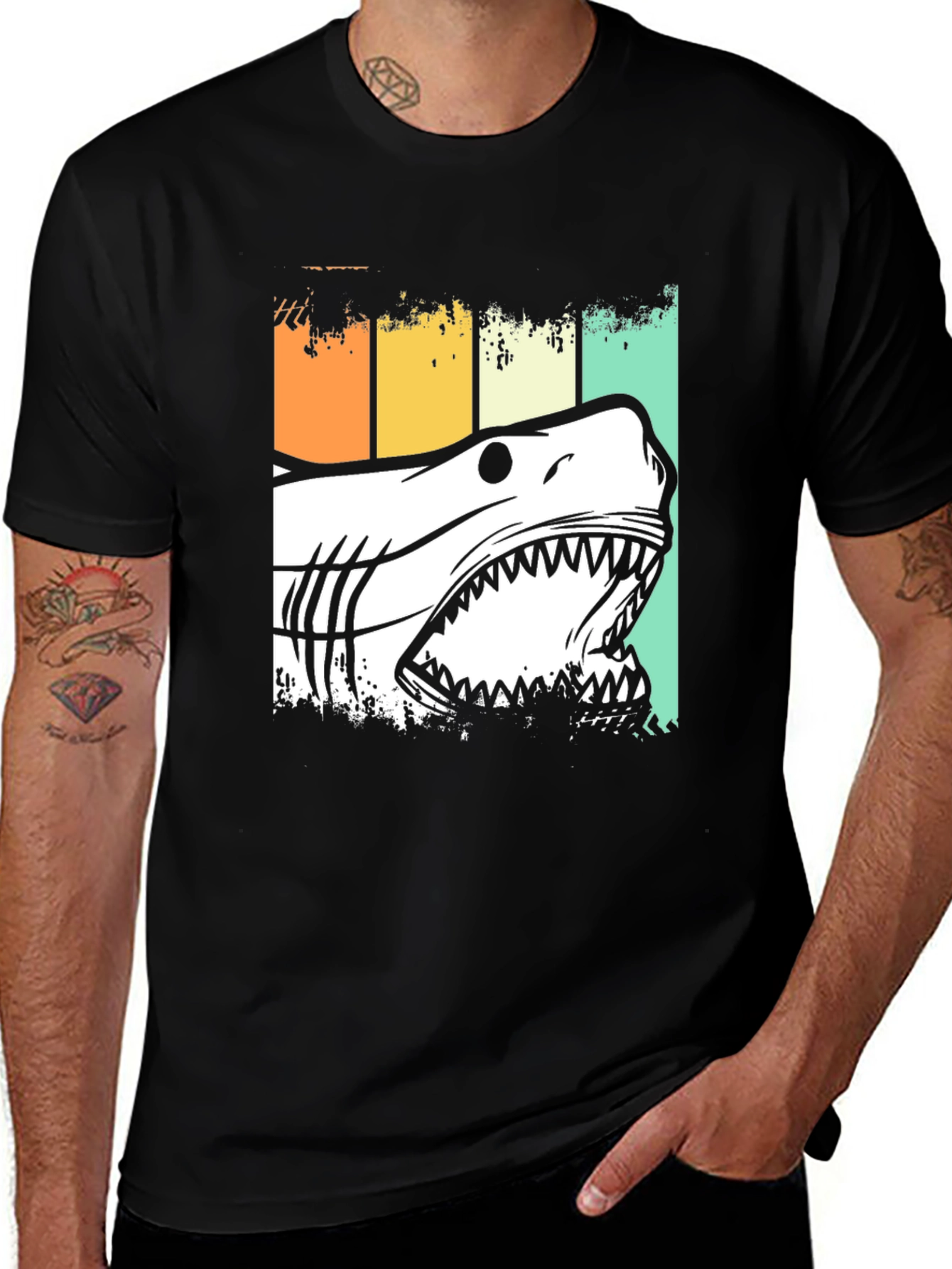 Variant 30 of Shark Retro Graphic Tee - Black Cotton T-Shirt