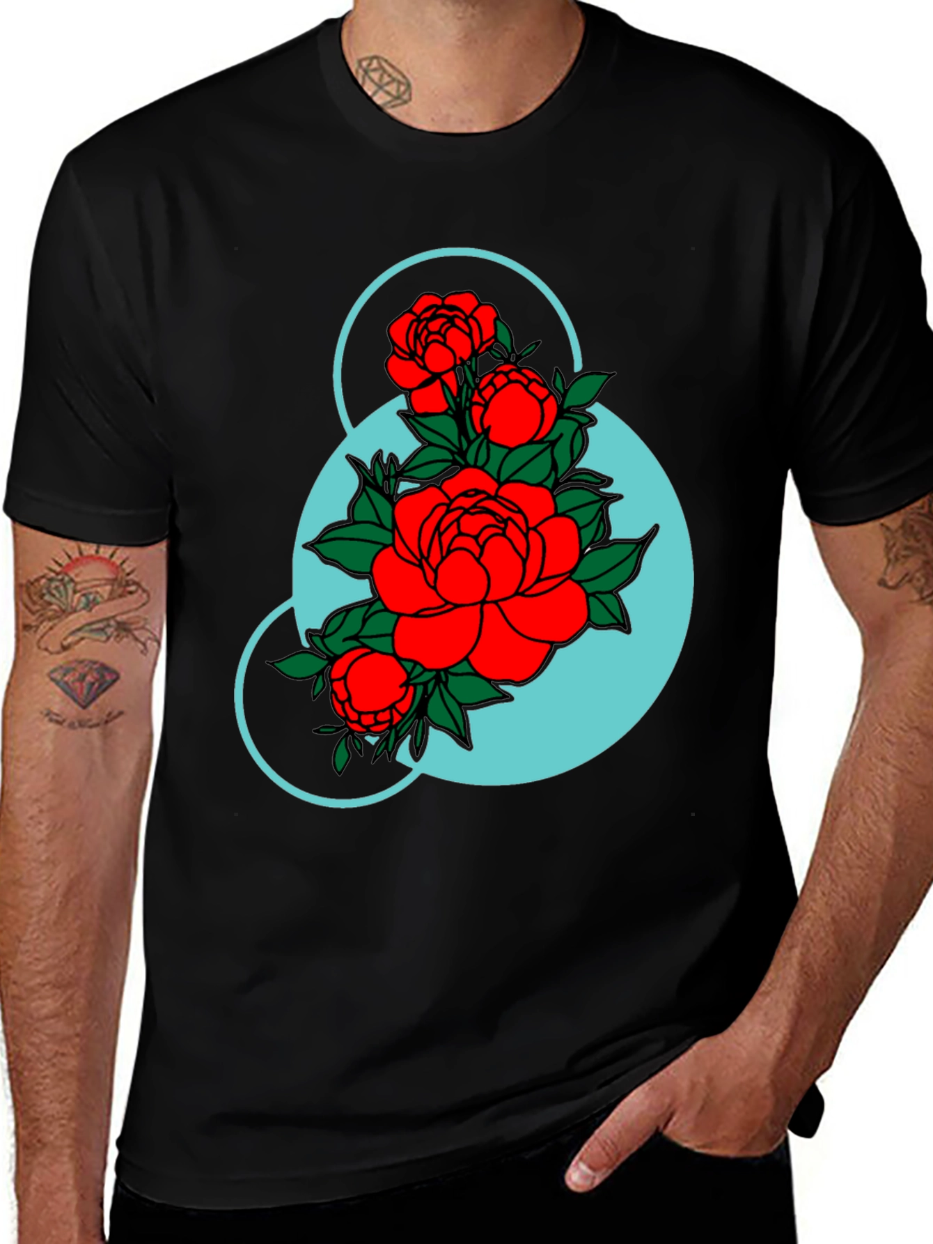 Variant 2 of Floral Graphic Black T-Shirt - Modern Botanical Design