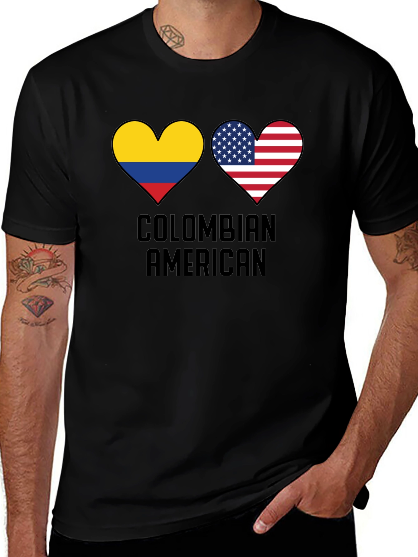 Colombian American Pride T-Shirt - Heart Flags