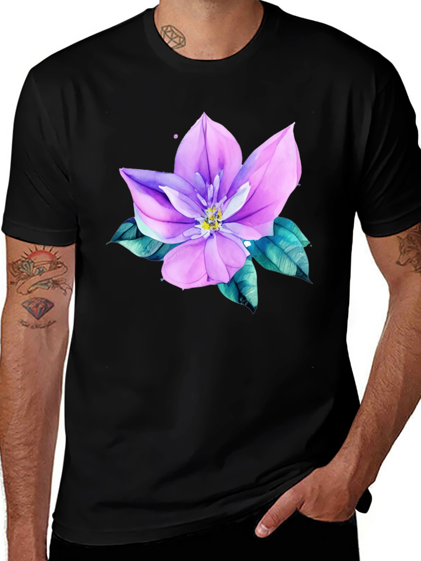 Variant 22 of Floral Print Men's Black Tee