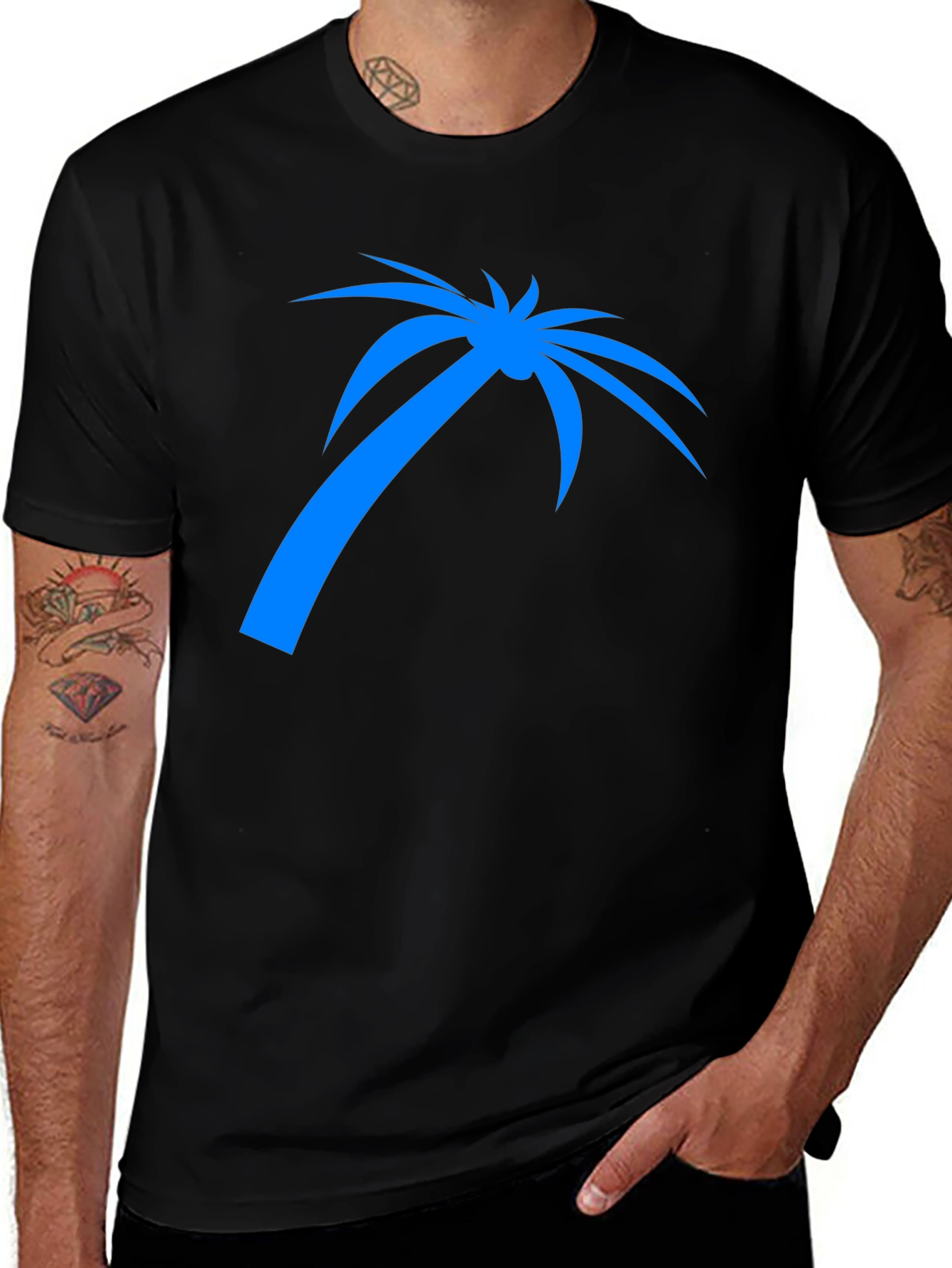 Variant 6 of Blue Palm Tree Graphic Tee - Black Casual Shirt