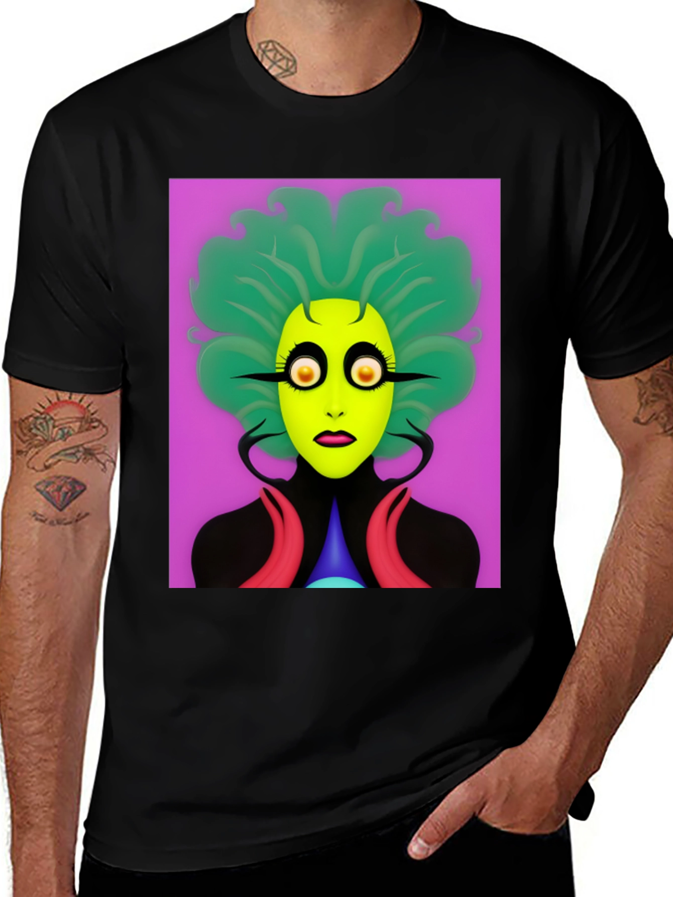 Unique Alien Graphic Print Black T-Shirt