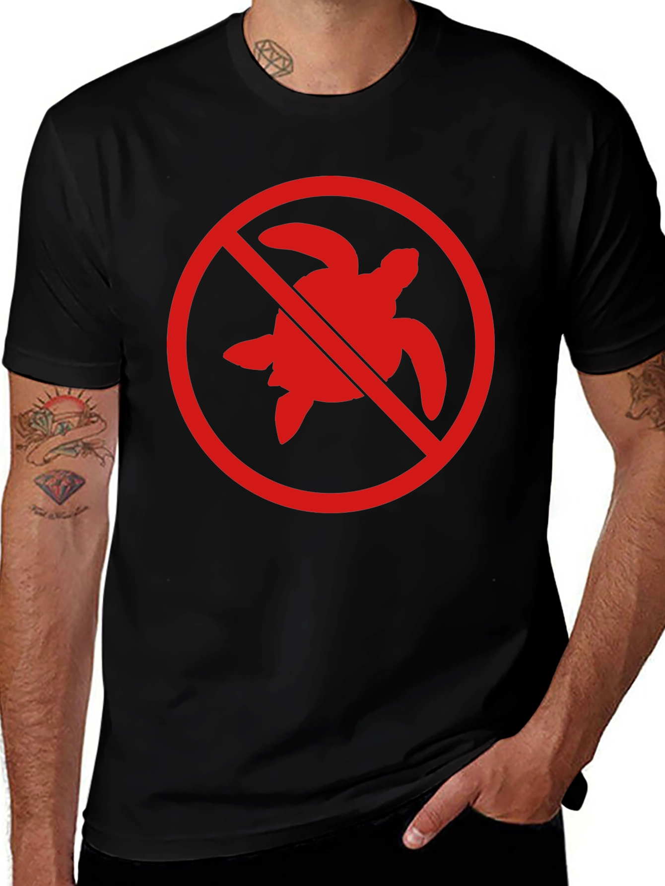 Variant 17 of No Turtles T-Shirt - Black Crew Neck Tee