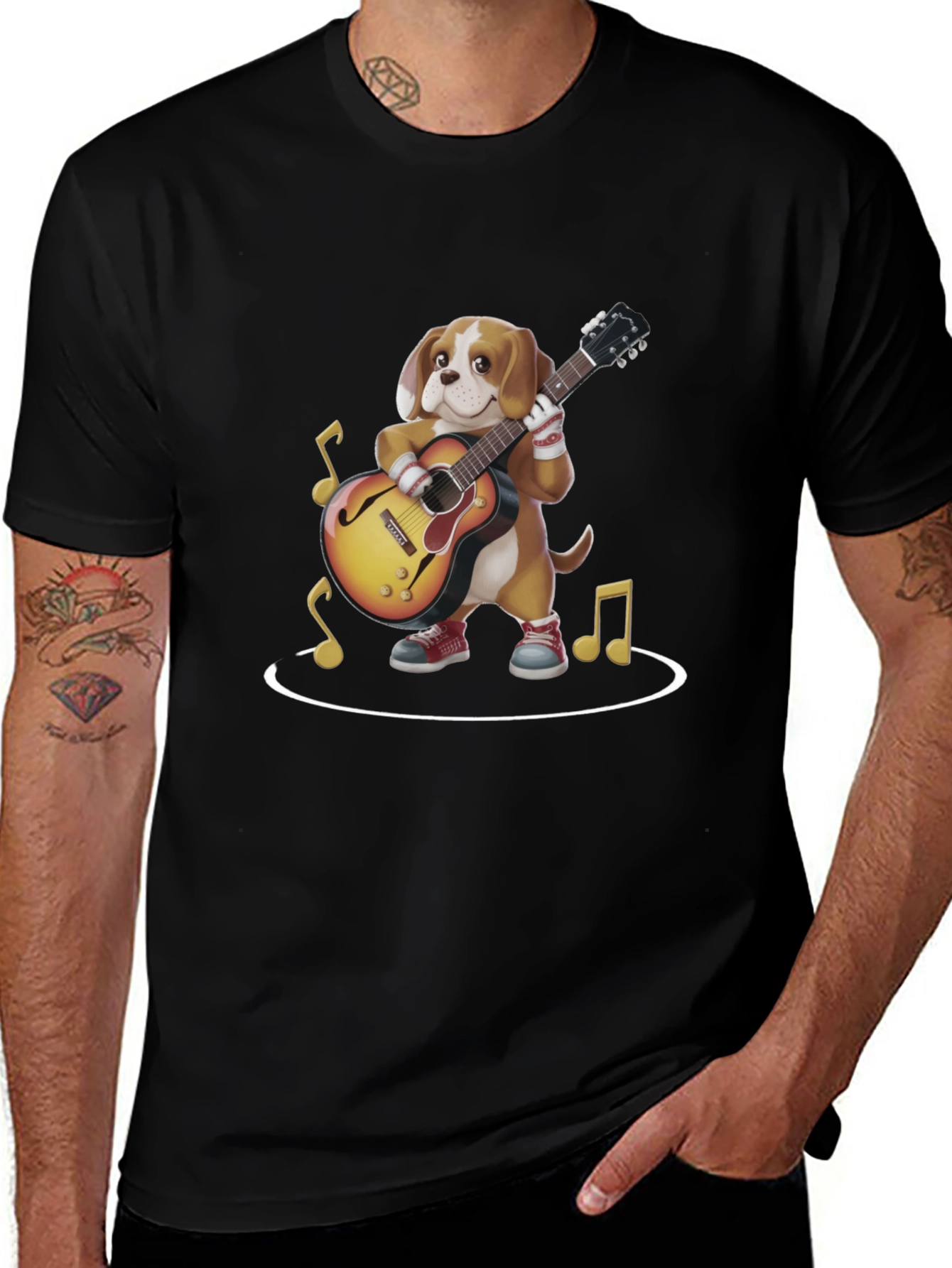 Dog Playing Guitar Graphic Tee