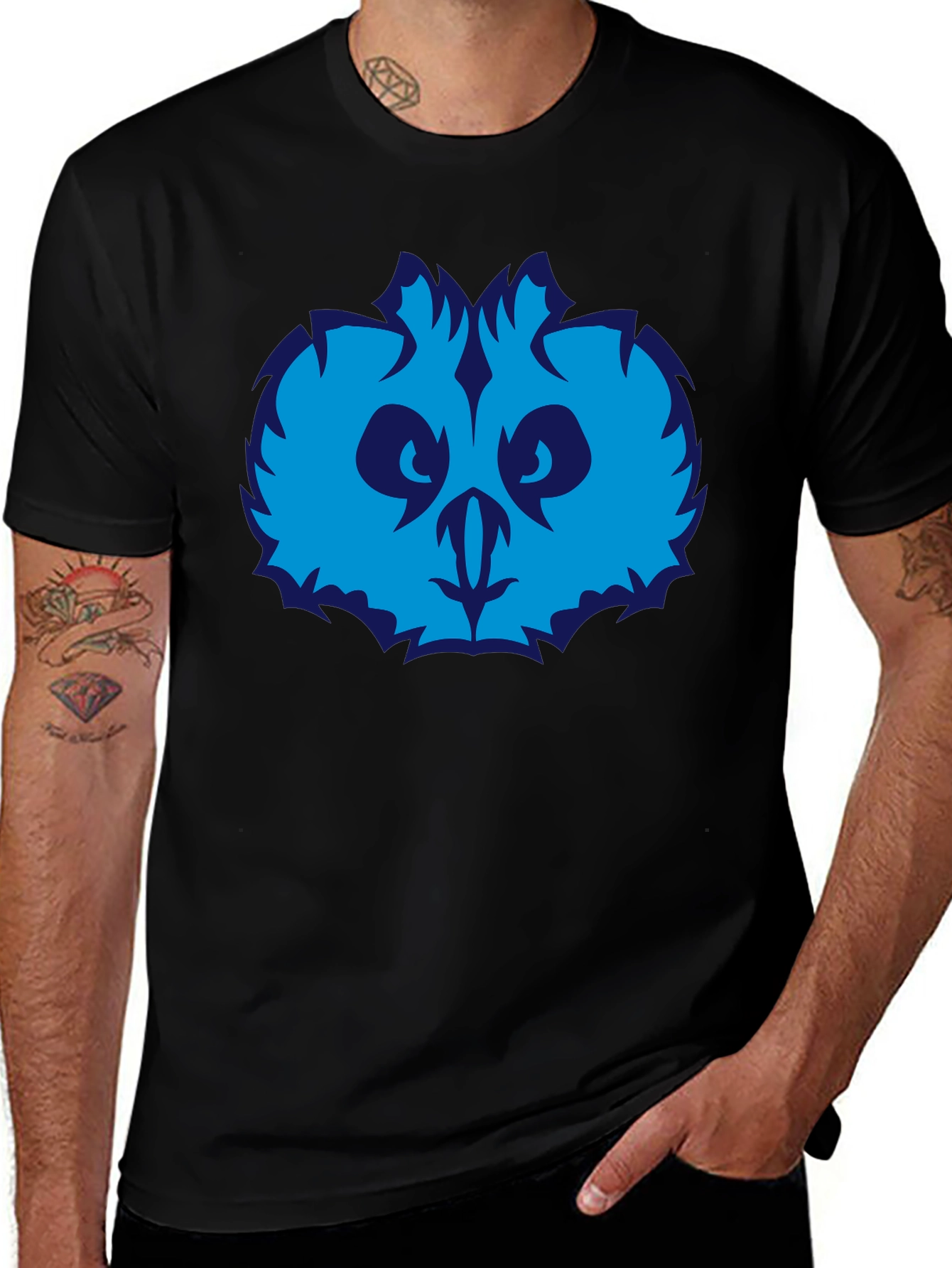 Owl Design Black T-Shirt