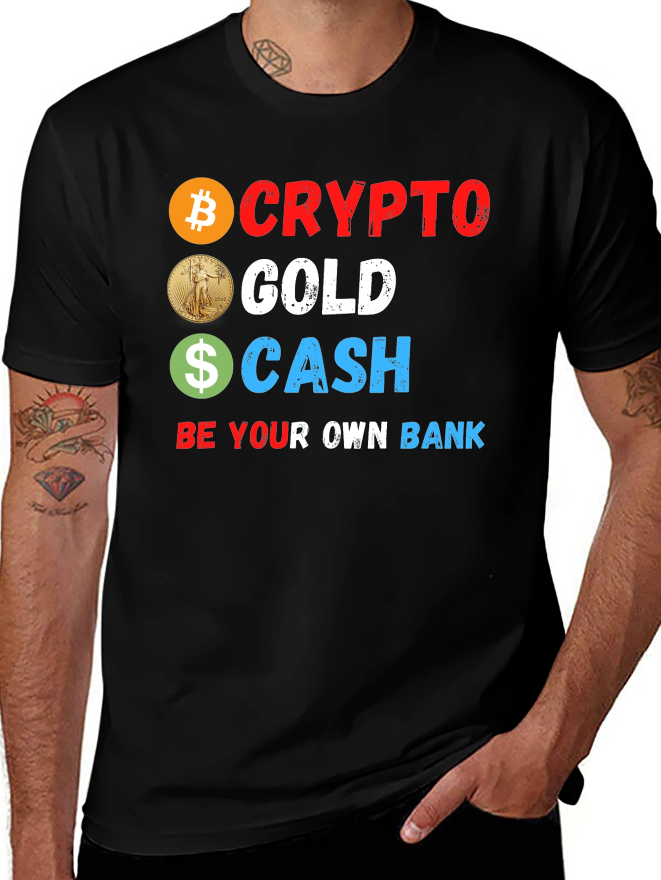 Variant 7 of Crypto Gold Cash Tee - Be Your Own Bank Black T-Shirt