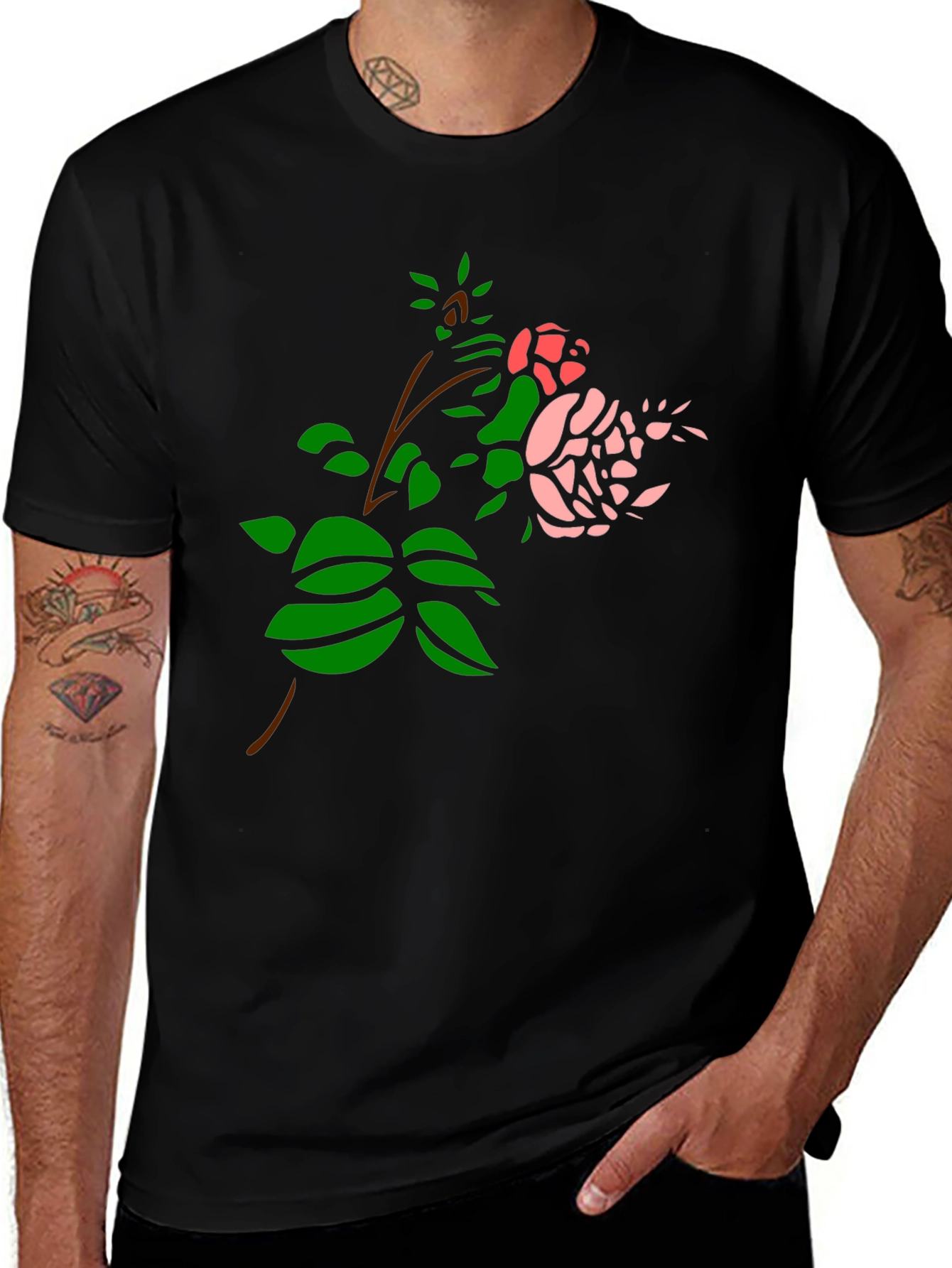 Variant 2 of Black T-Shirt with Rose Design