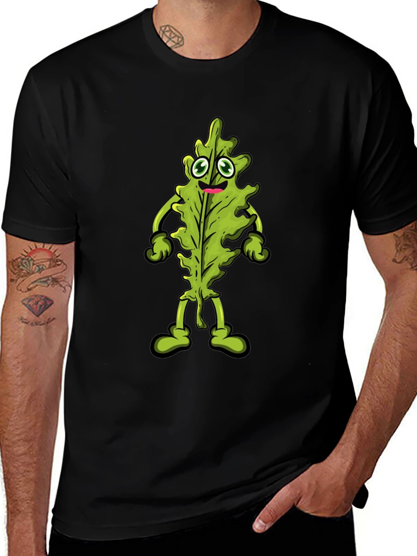 Variant 25 of Leafy Character Graphic Tee - Black Cotton Blend