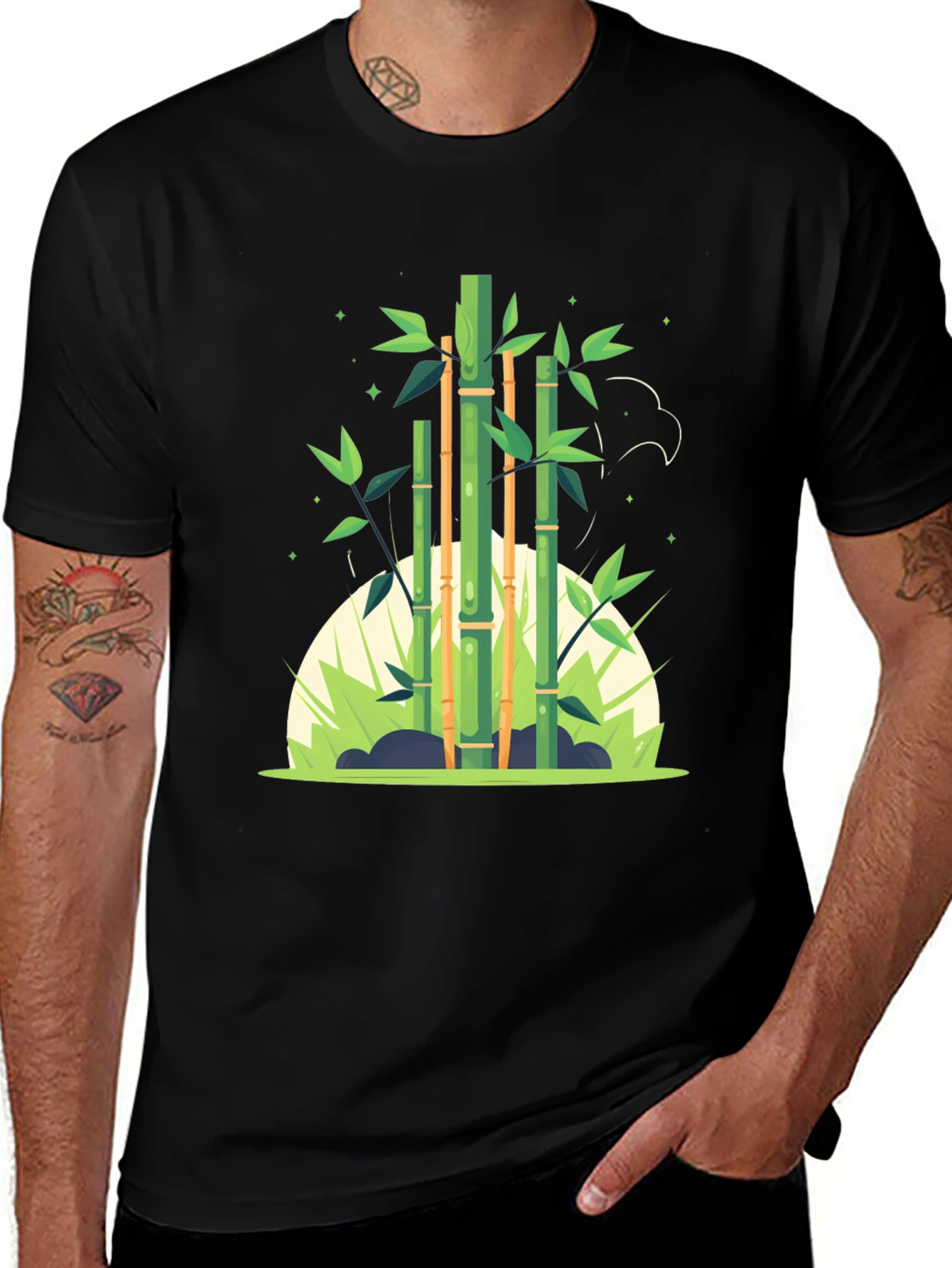 Variant 16 of Bamboo Graphic Black Tee - Nature Inspired Design