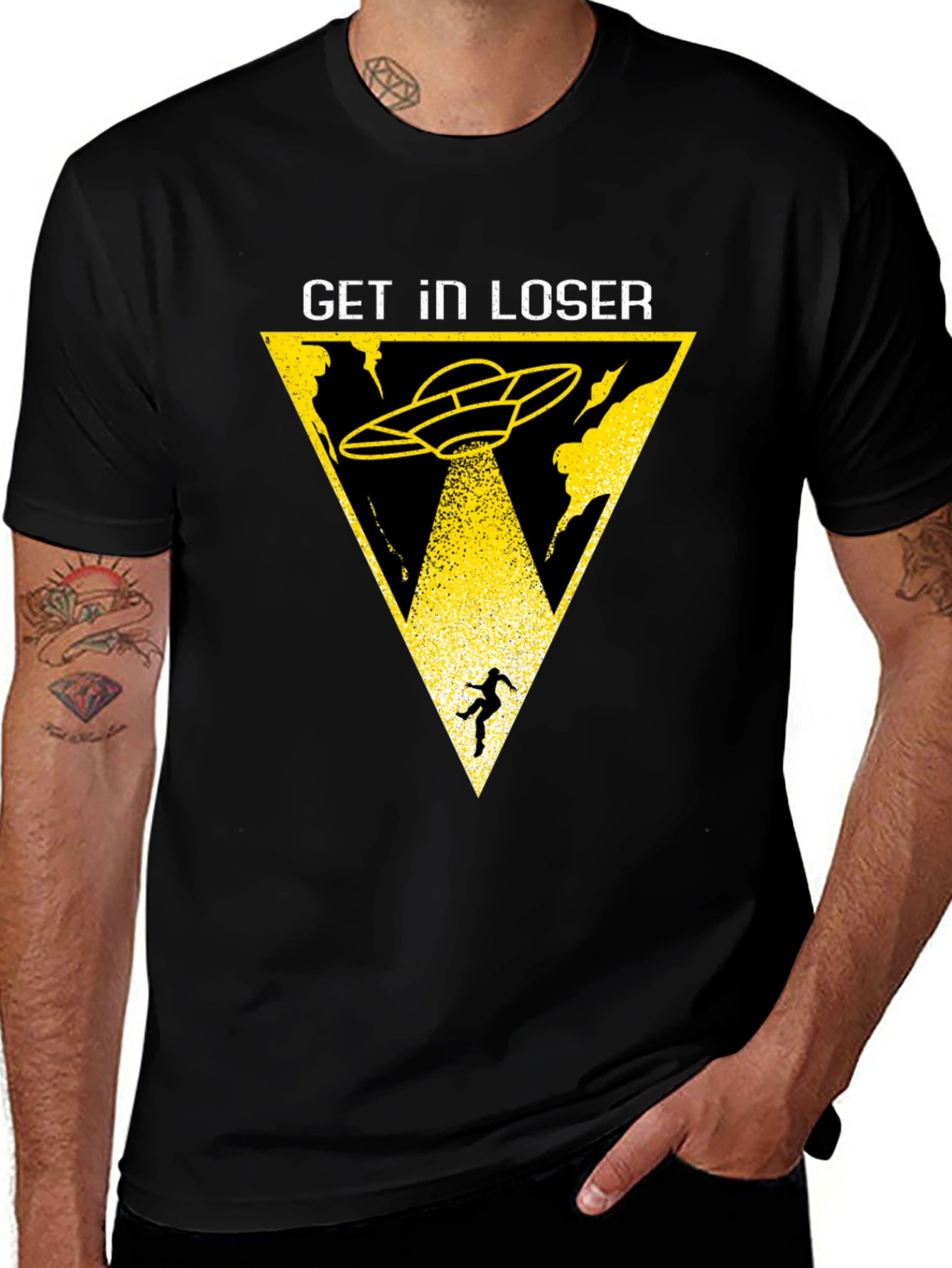 Variant 28 of Get In Loser Alien Abduction Black T-Shirt