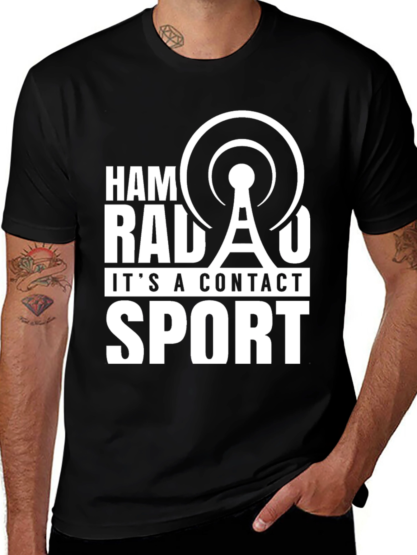 Variant 6 of Ham Radio Contact Sport T-Shirt - Black