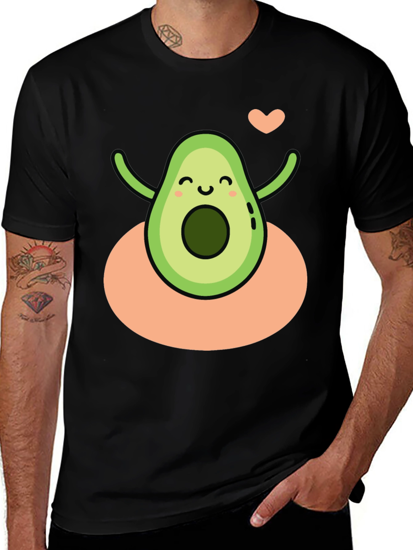 Variant 8 of Cute Avocado Heart Black Graphic Tee