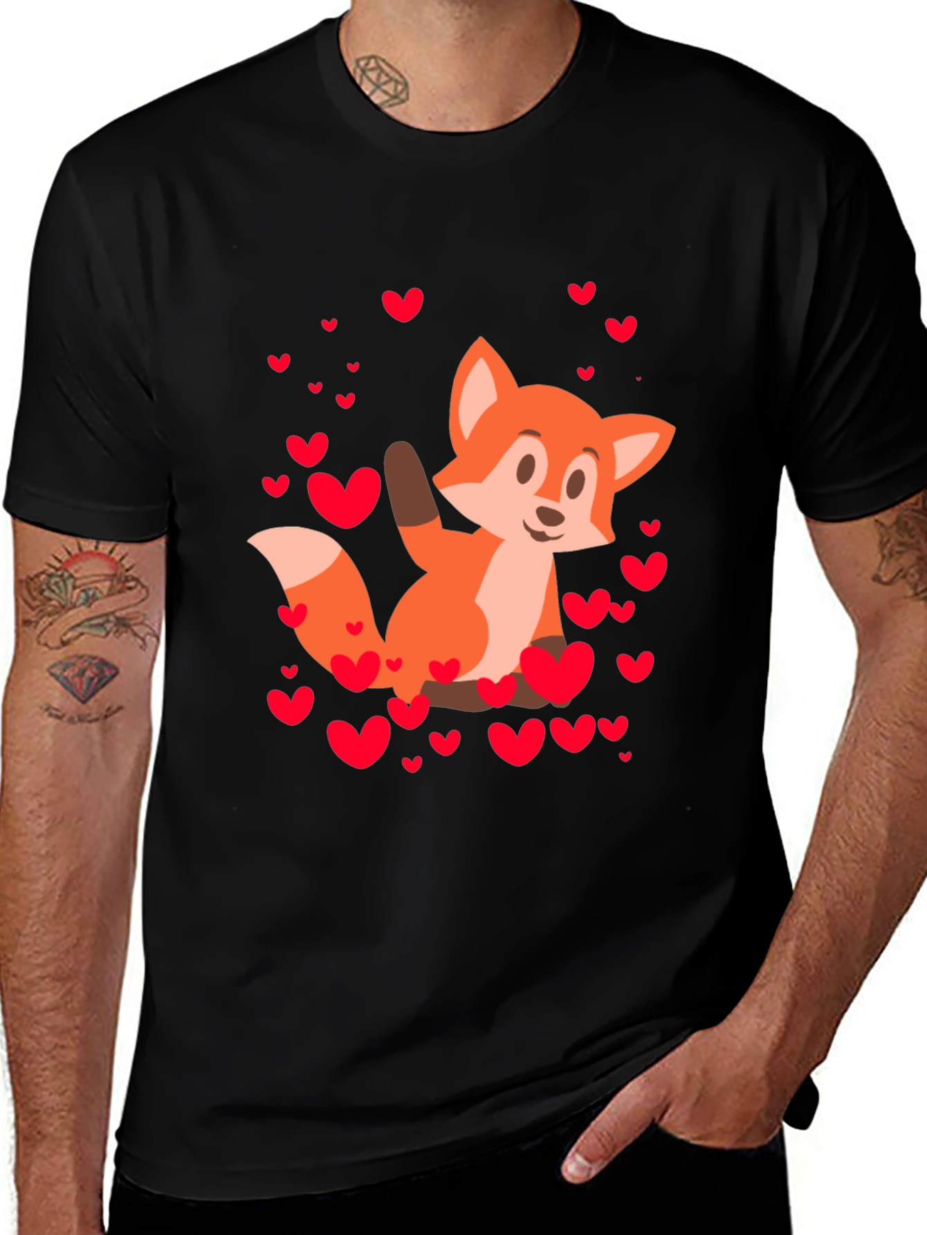 Variant 14 of Fox & Hearts Graphic Black T-Shirt