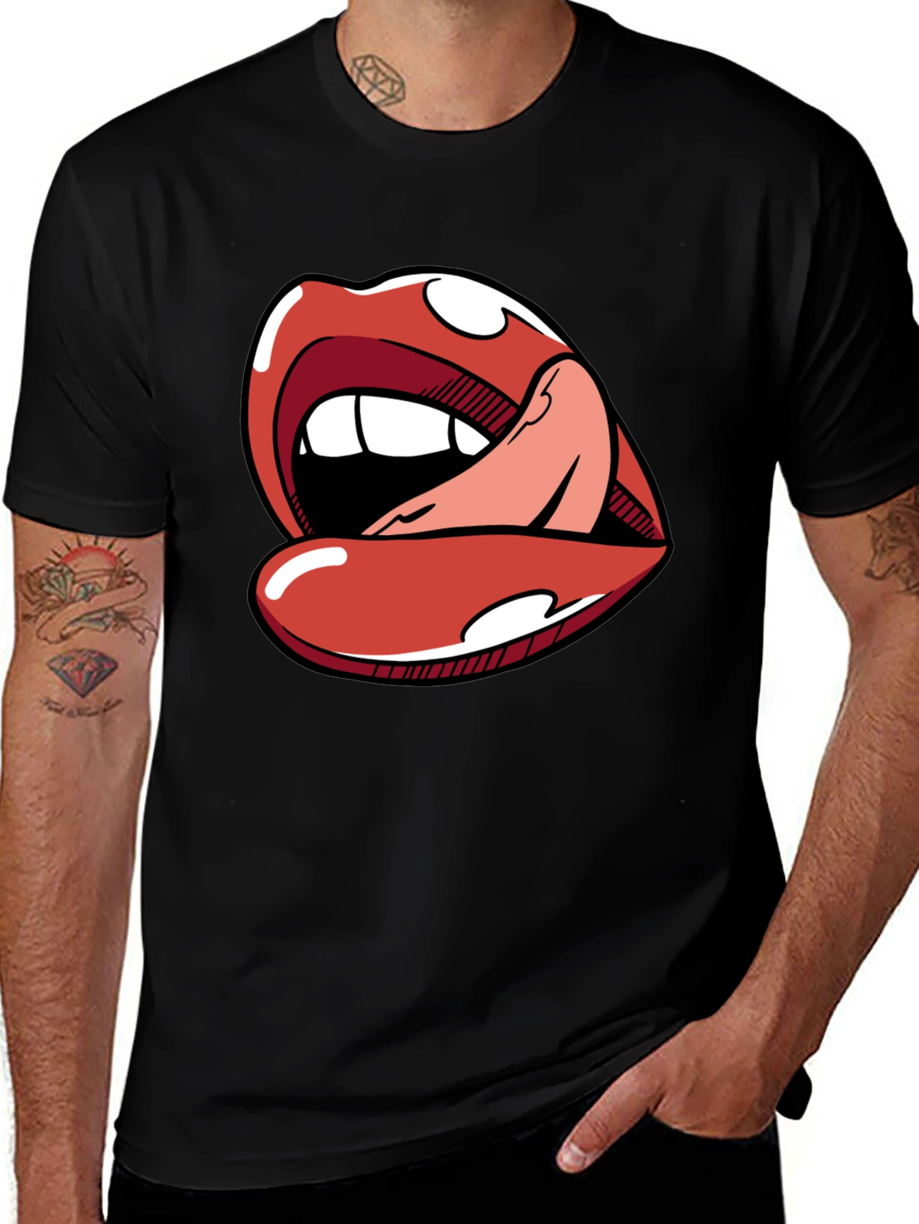 Variant 6 of Bold Lips Graphic Tee - Black Unisex T-Shirt