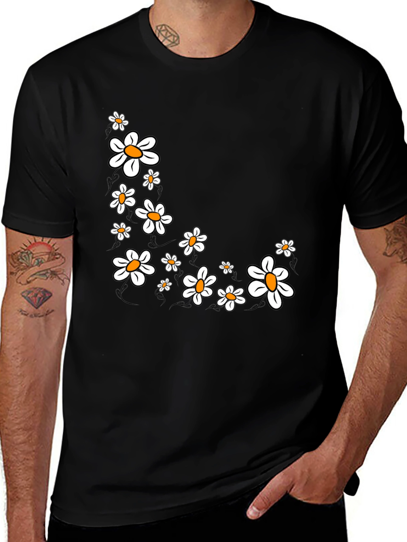 Variant 28 of Daisy Graphic Print Black T-Shirt