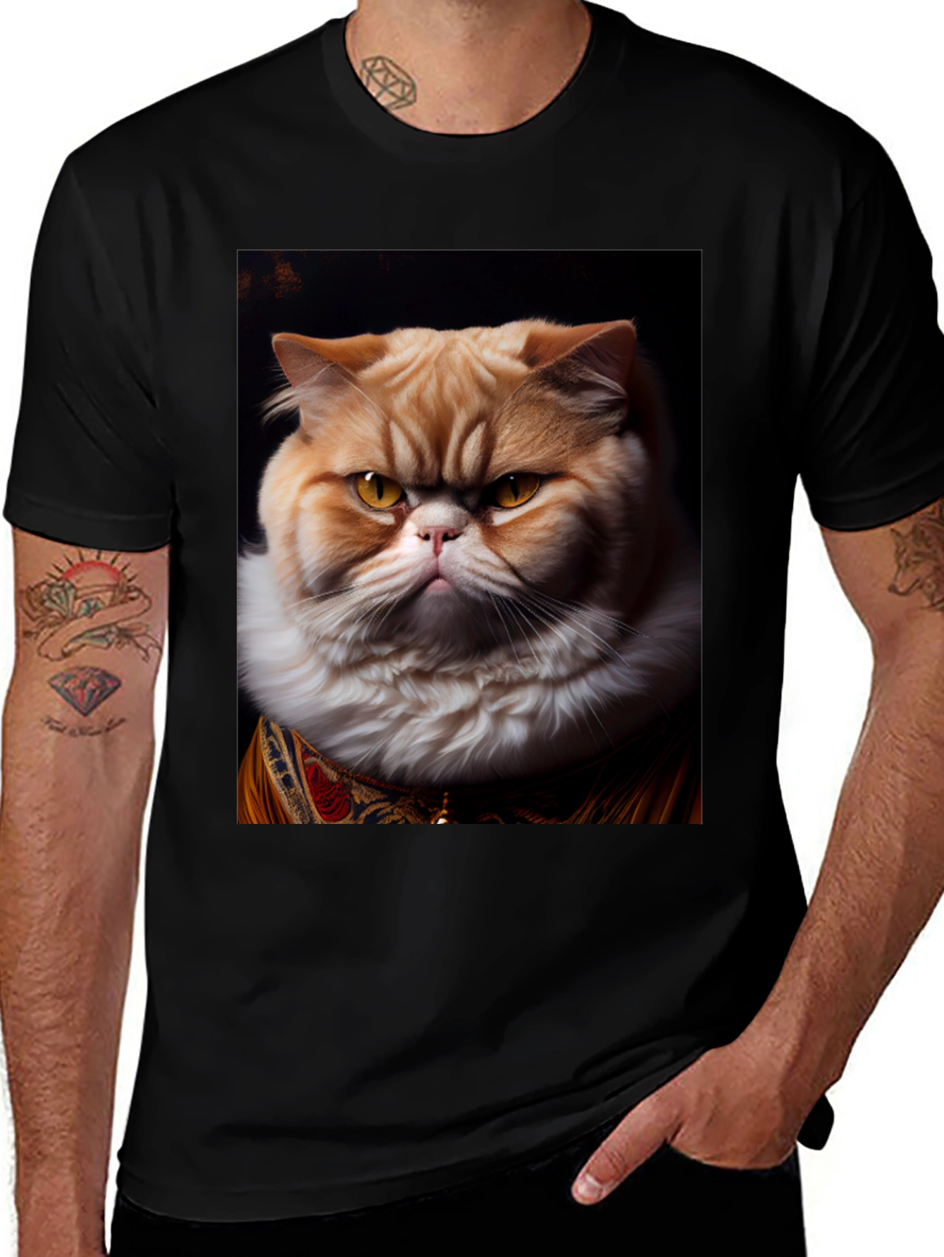 Variant 17 of Regal Cat Portrait Black T-Shirt