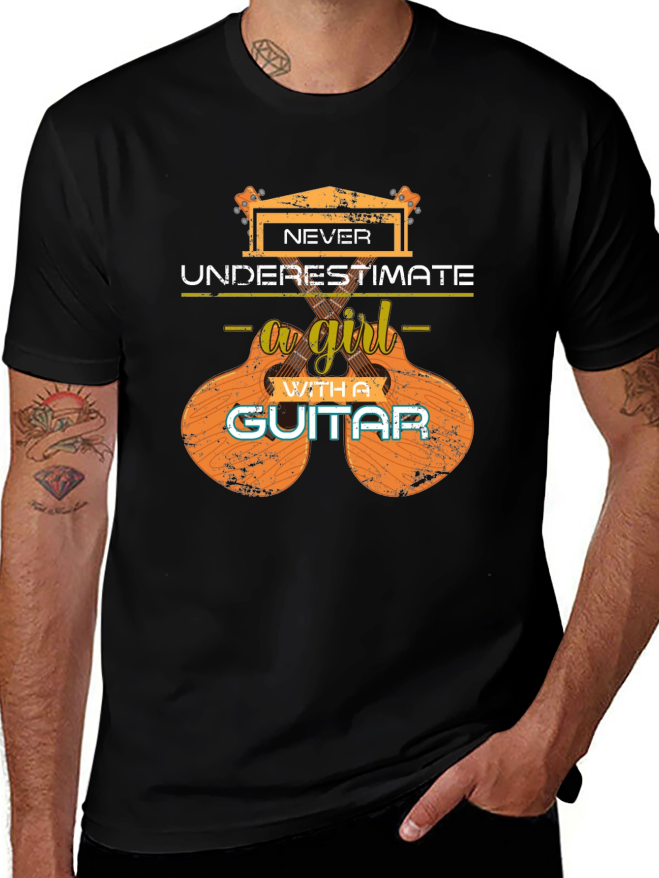 Variant 7 of Never Underestimate a Girl Guitar T-Shirt