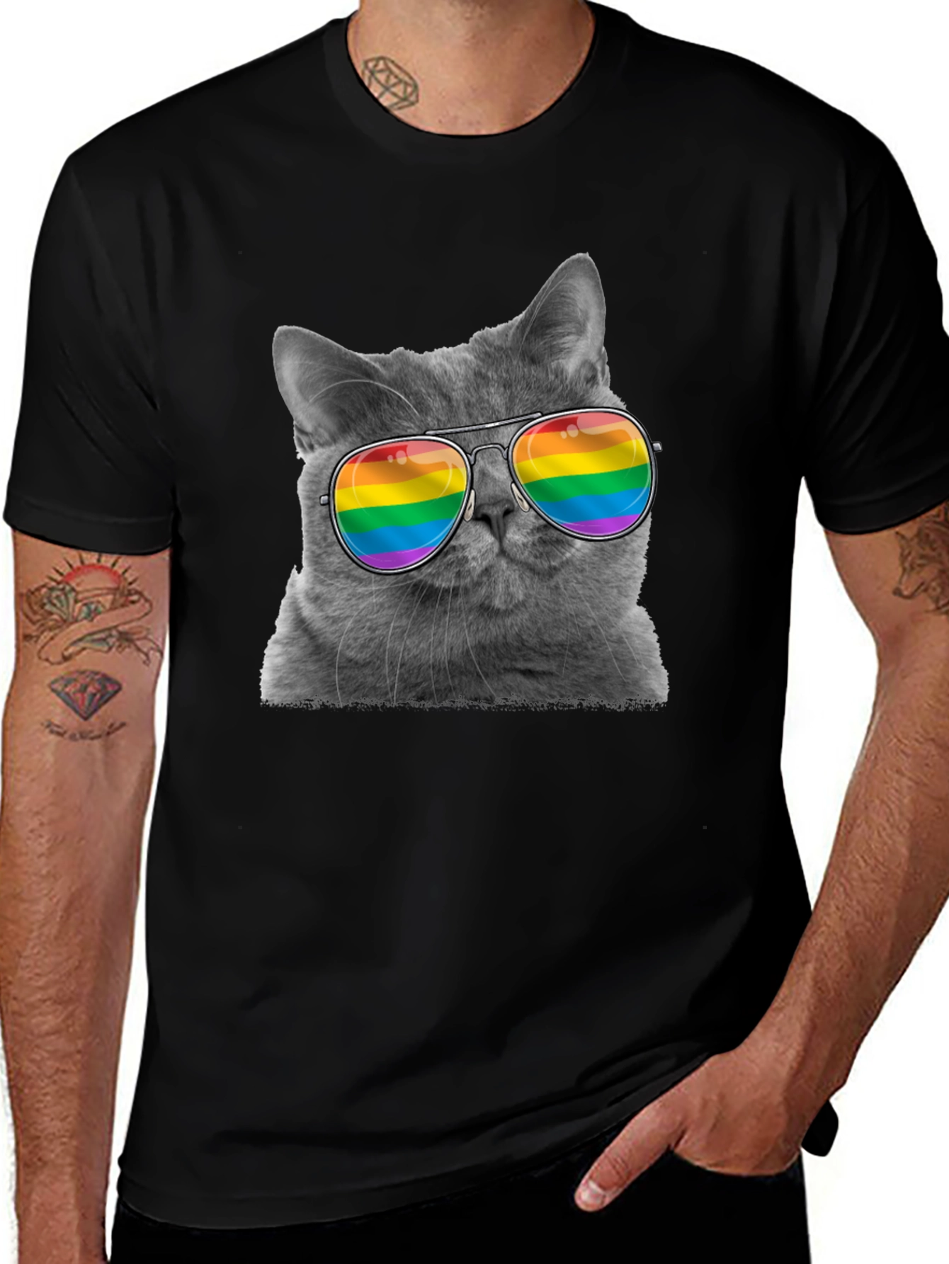 Variant 10 of Cool Cat LGBT Pride Rainbow Sunglasses T-Shirt
