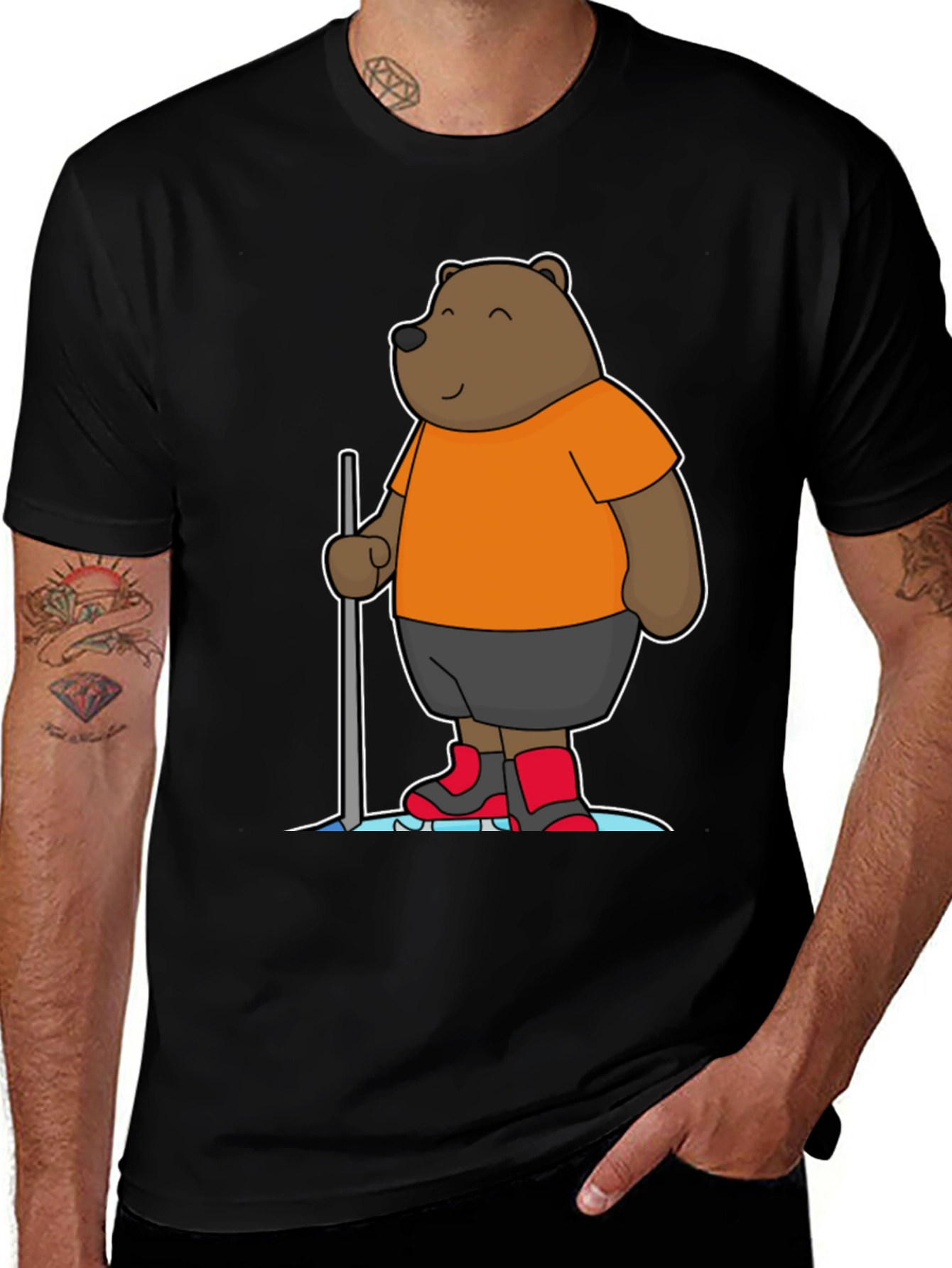 Variant 28 of Funny Bear Cartoon Black T-Shirt