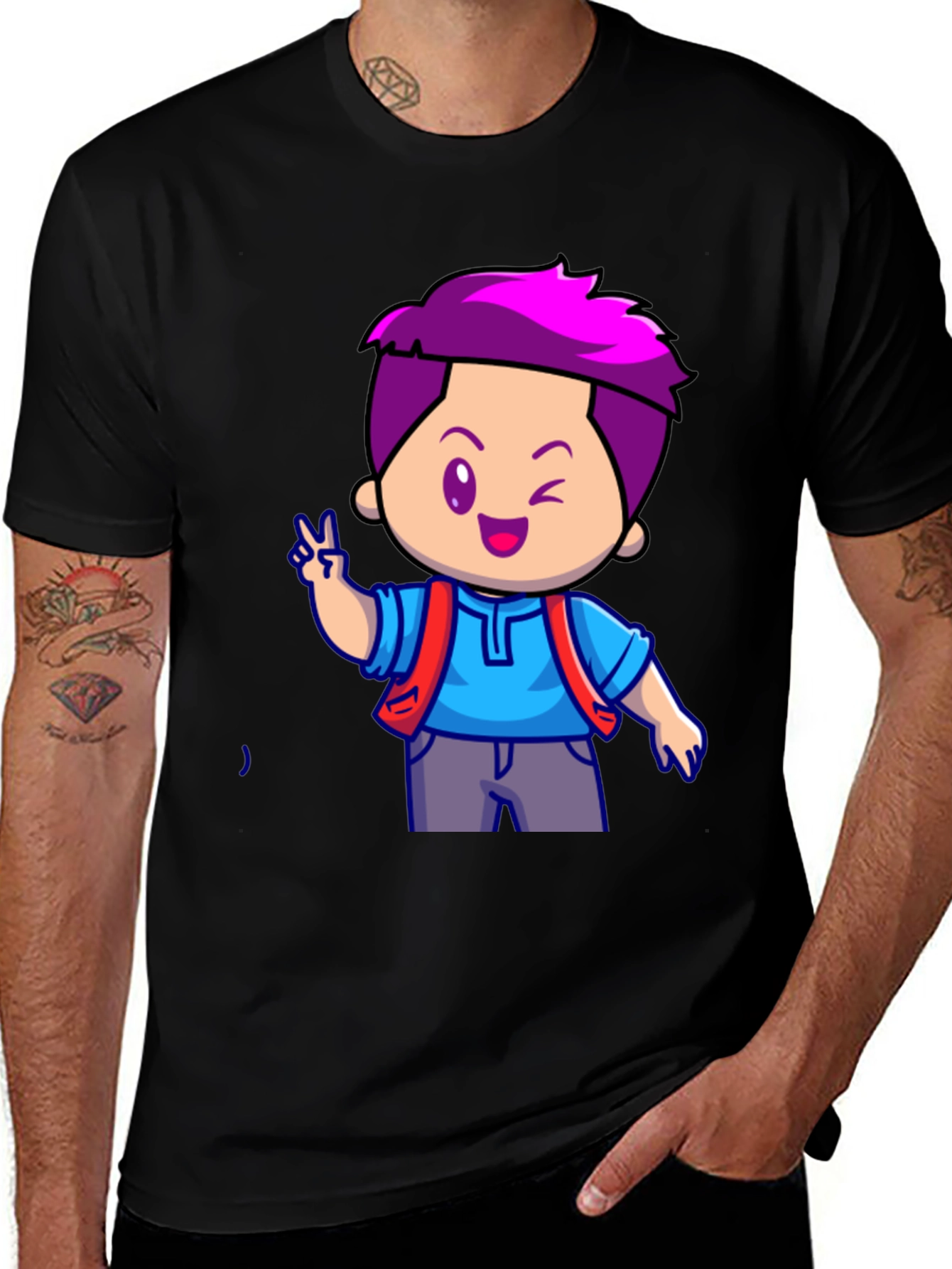 Variant 2 of Cartoon Boy Graphic T-Shirt - Black