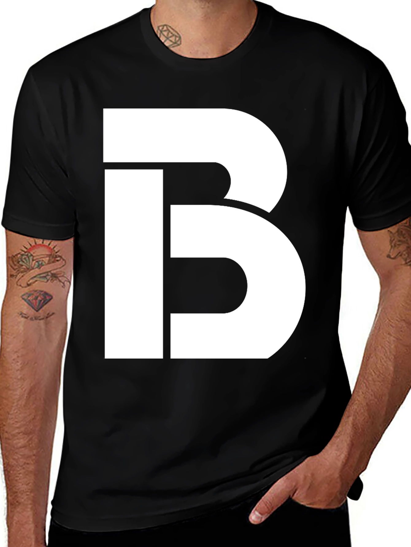 Bold White Letter "B" Graphic Print Black T-Shirt