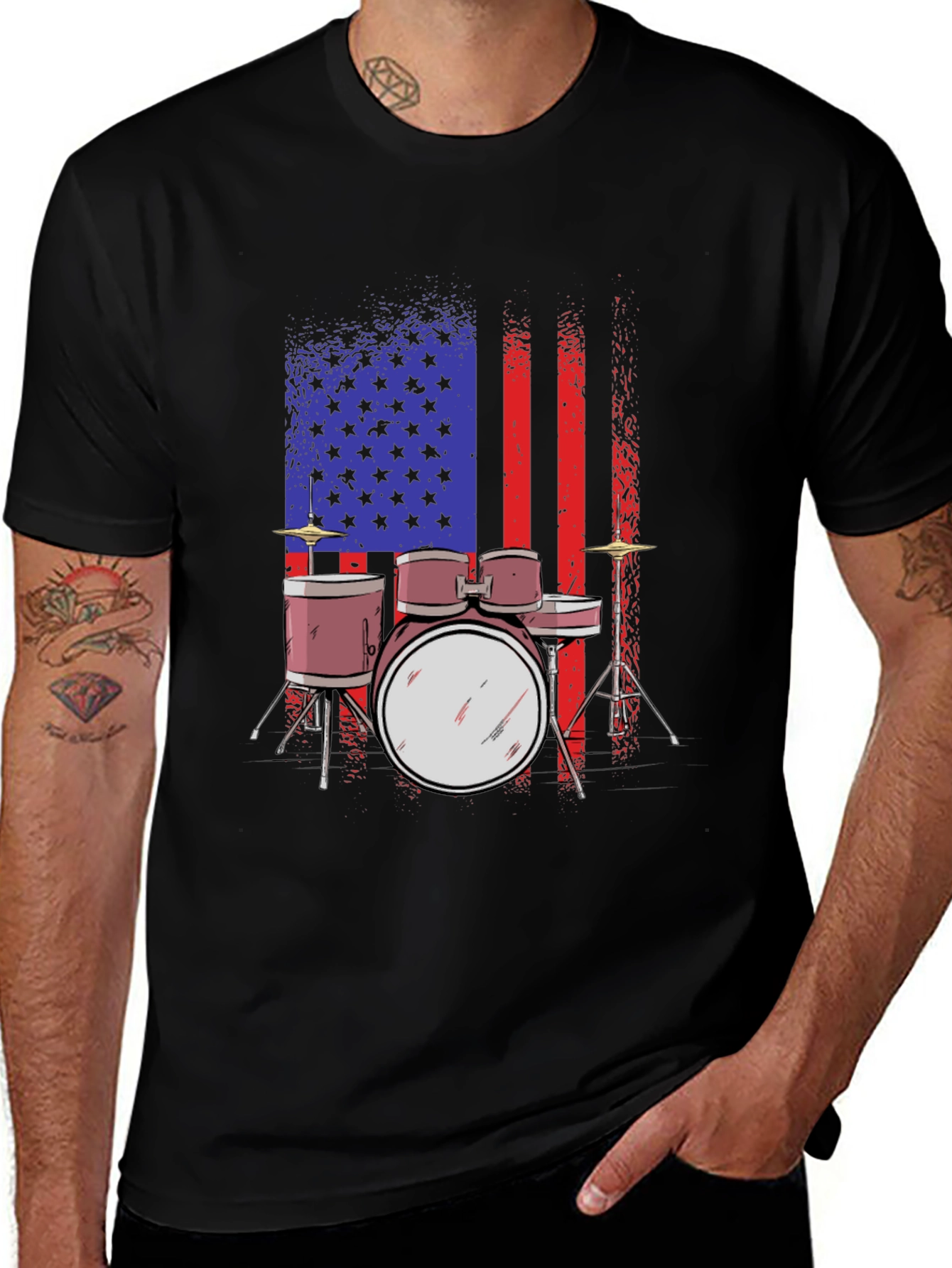 Variant 20 of American Flag Drum Set Graphic T-Shirt