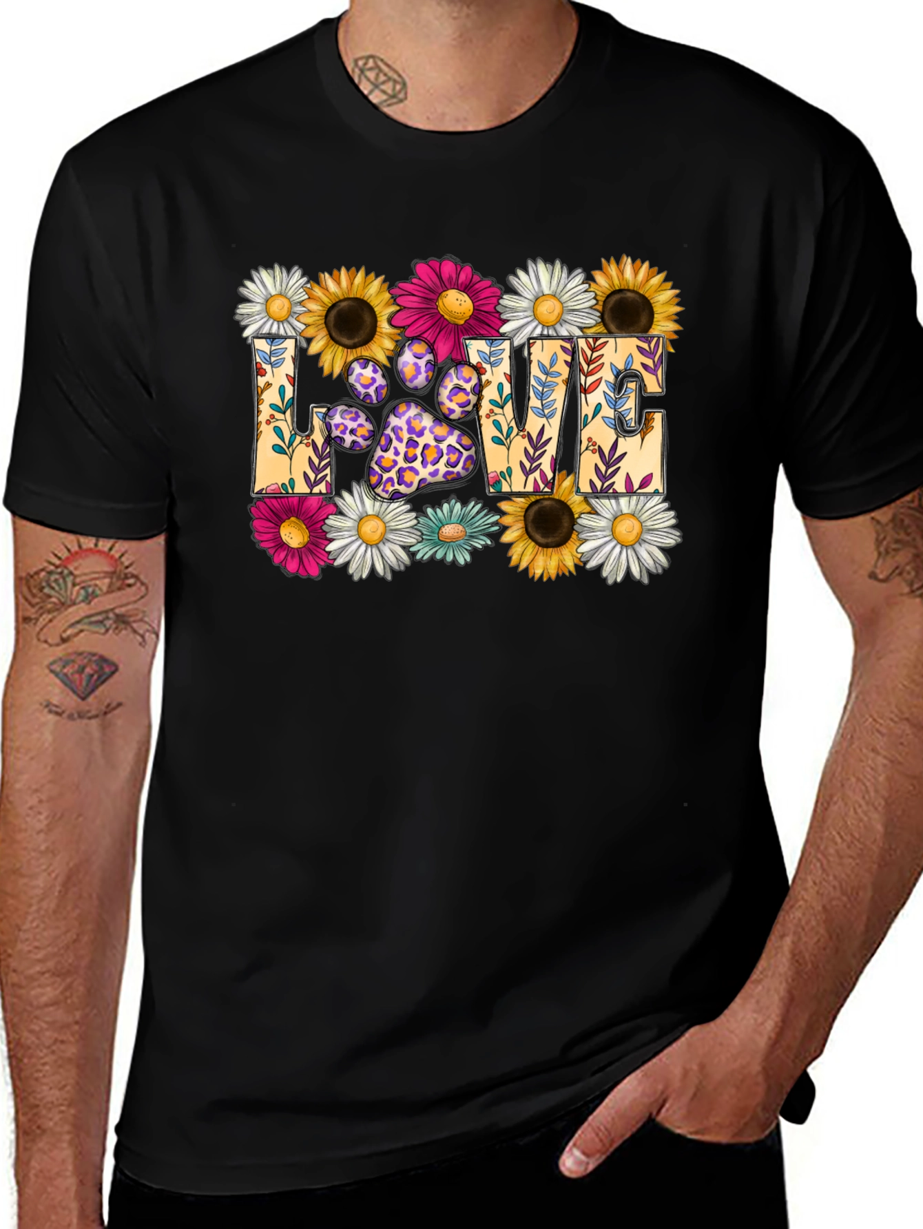 Variant 13 of Floral Paw Print LOVE Graphic T-Shirt