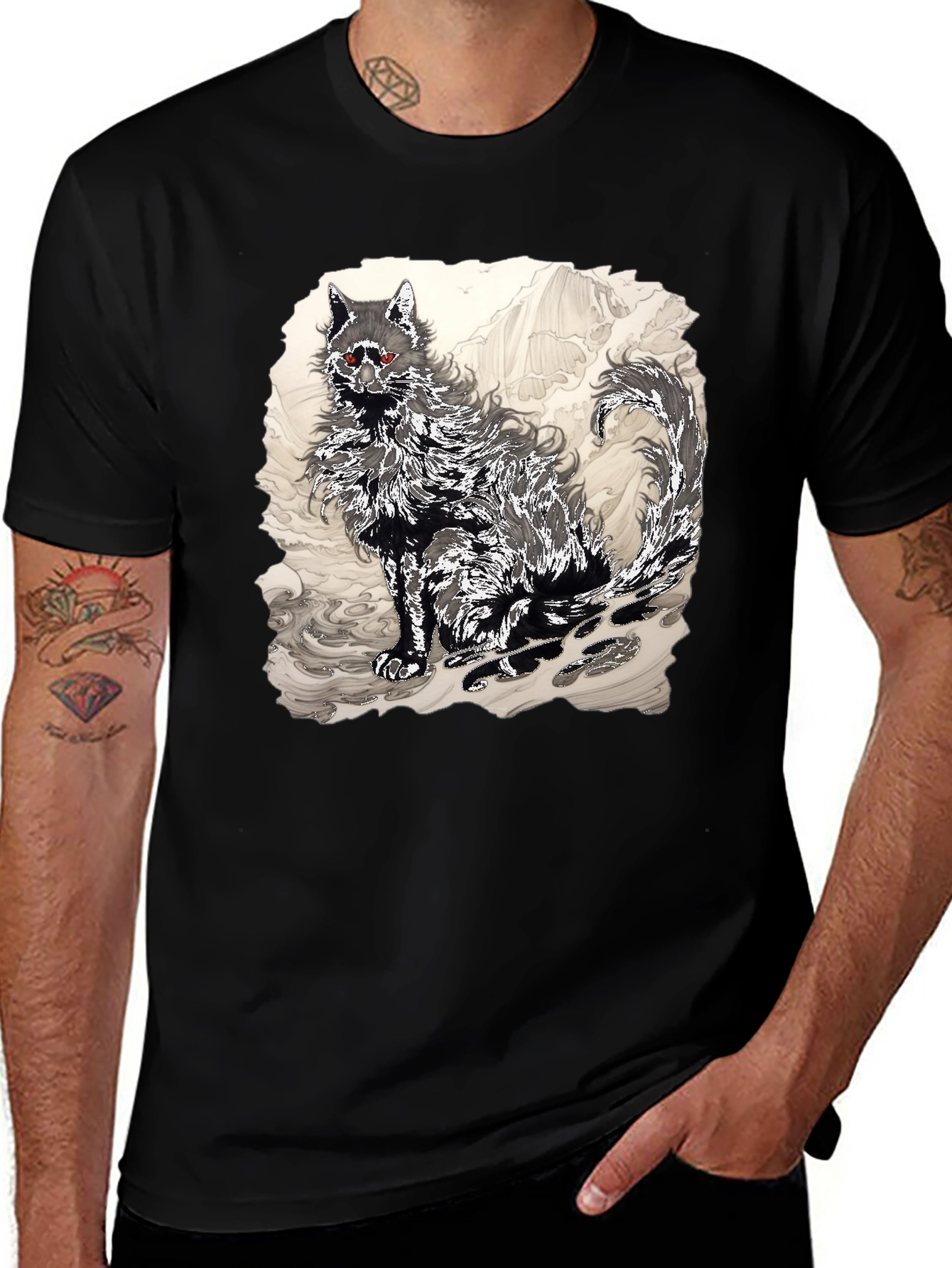Variant 16 of Black T-Shirt with Wolf Graphic