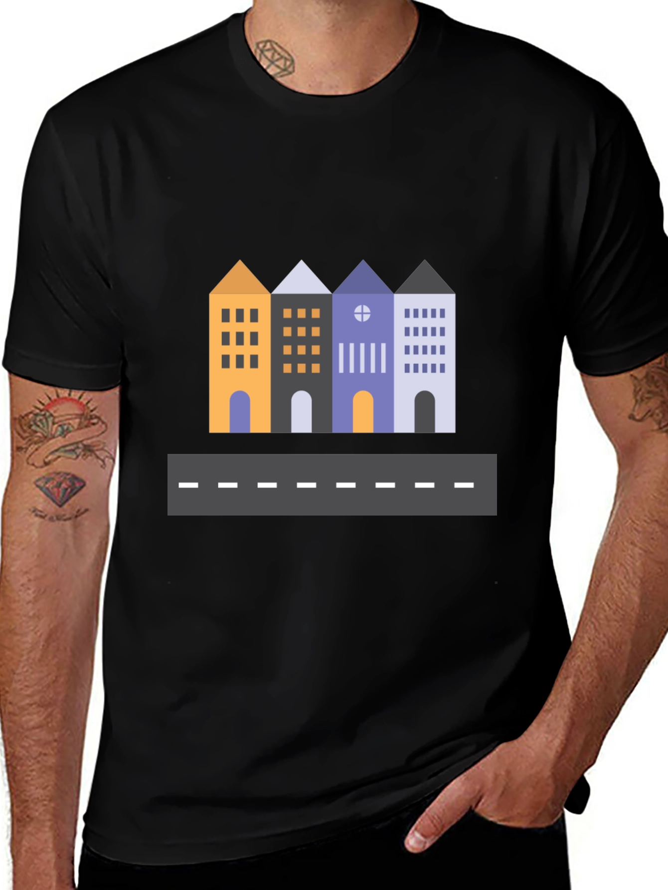 Variant 22 of Cityscape Graphic Tee - Black Cotton T-Shirt