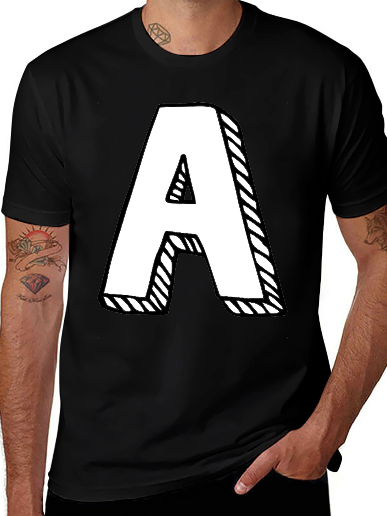 Variant 24 of Letter A Graphic Tee - Black Cotton Casual Shirt